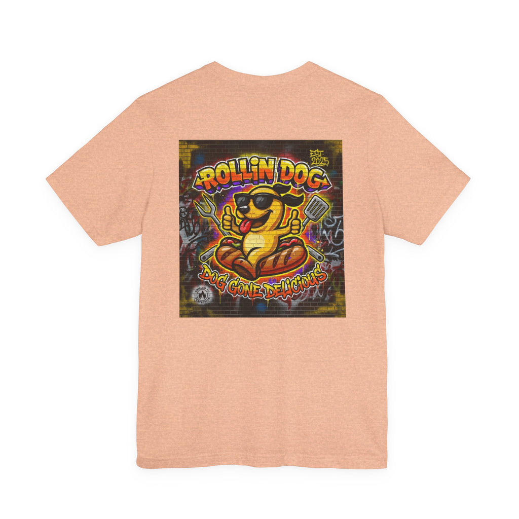 Rollin Dog Graphic Tee Graffiti 1 — Retro Hot Dog Street Art T-Shirt