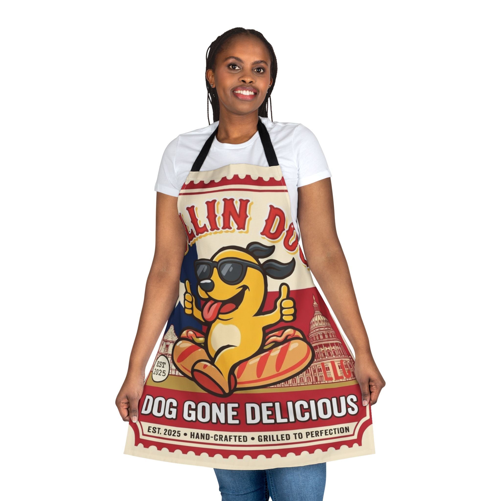 Rolling Dog Texas Apron - 'Dog Gone Delicious' Retro Hot Dog Grill Apron