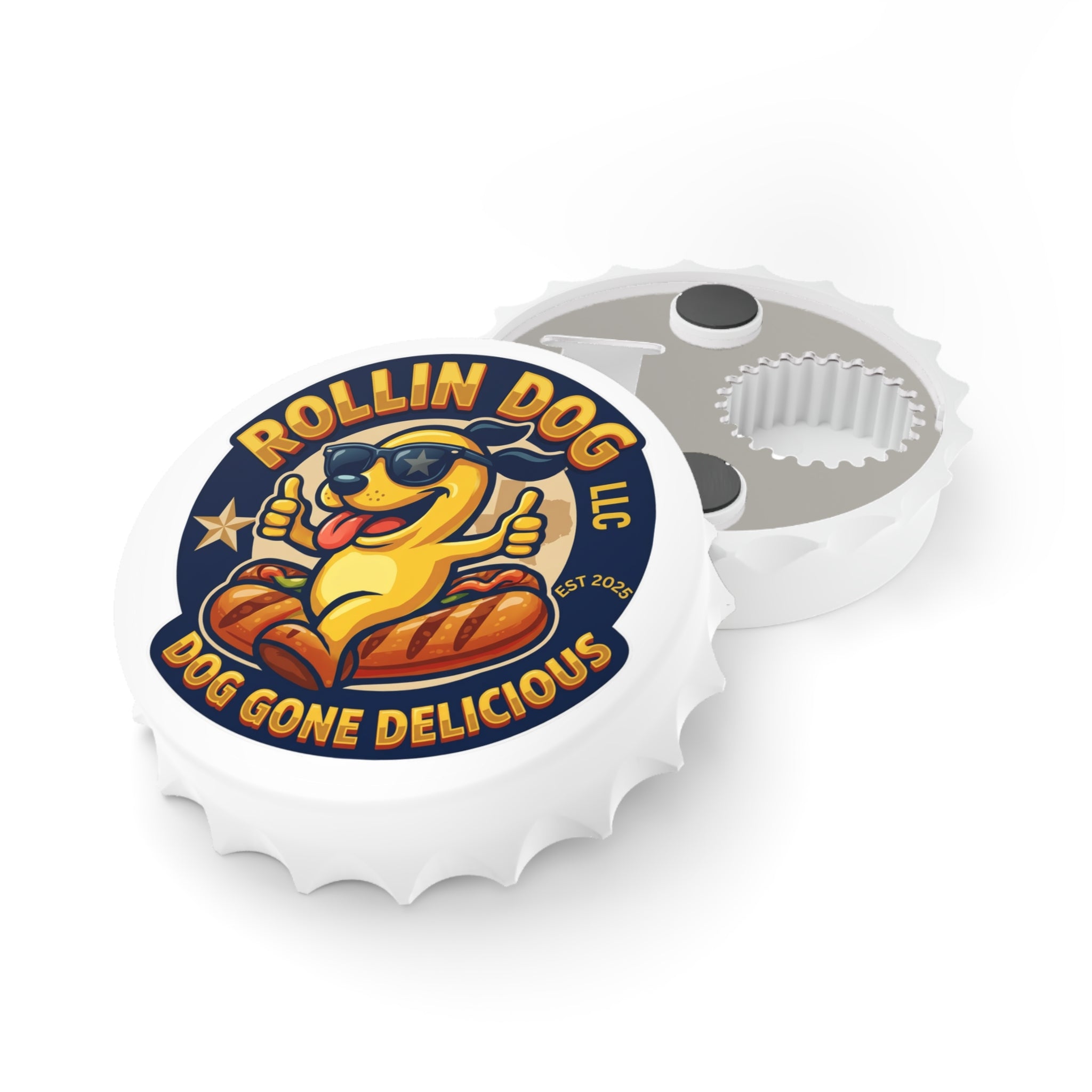 Rollin Dog Bottle Opener — Dog Gone Delicious Hot Dog Logo
