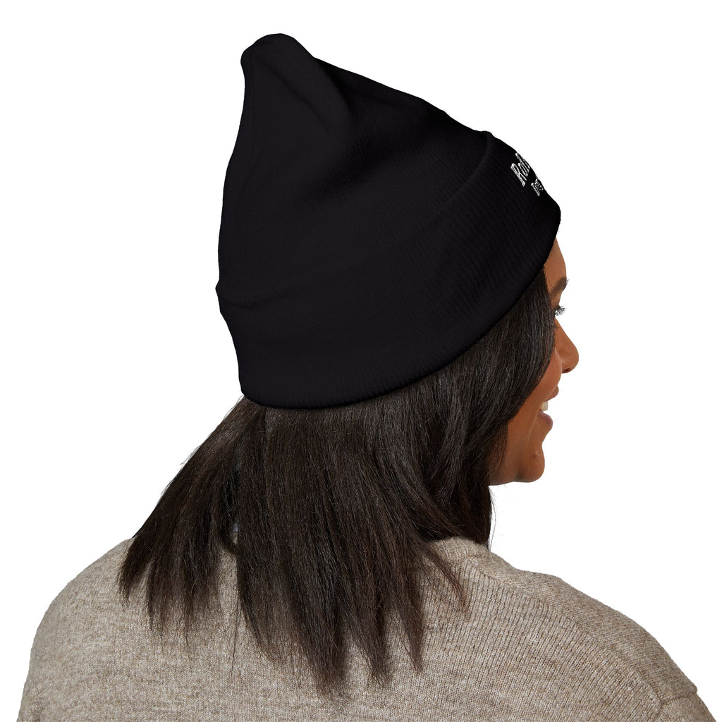 Embroidered Classic White Cuffed Beanie - Rollin Dog LLC Logo