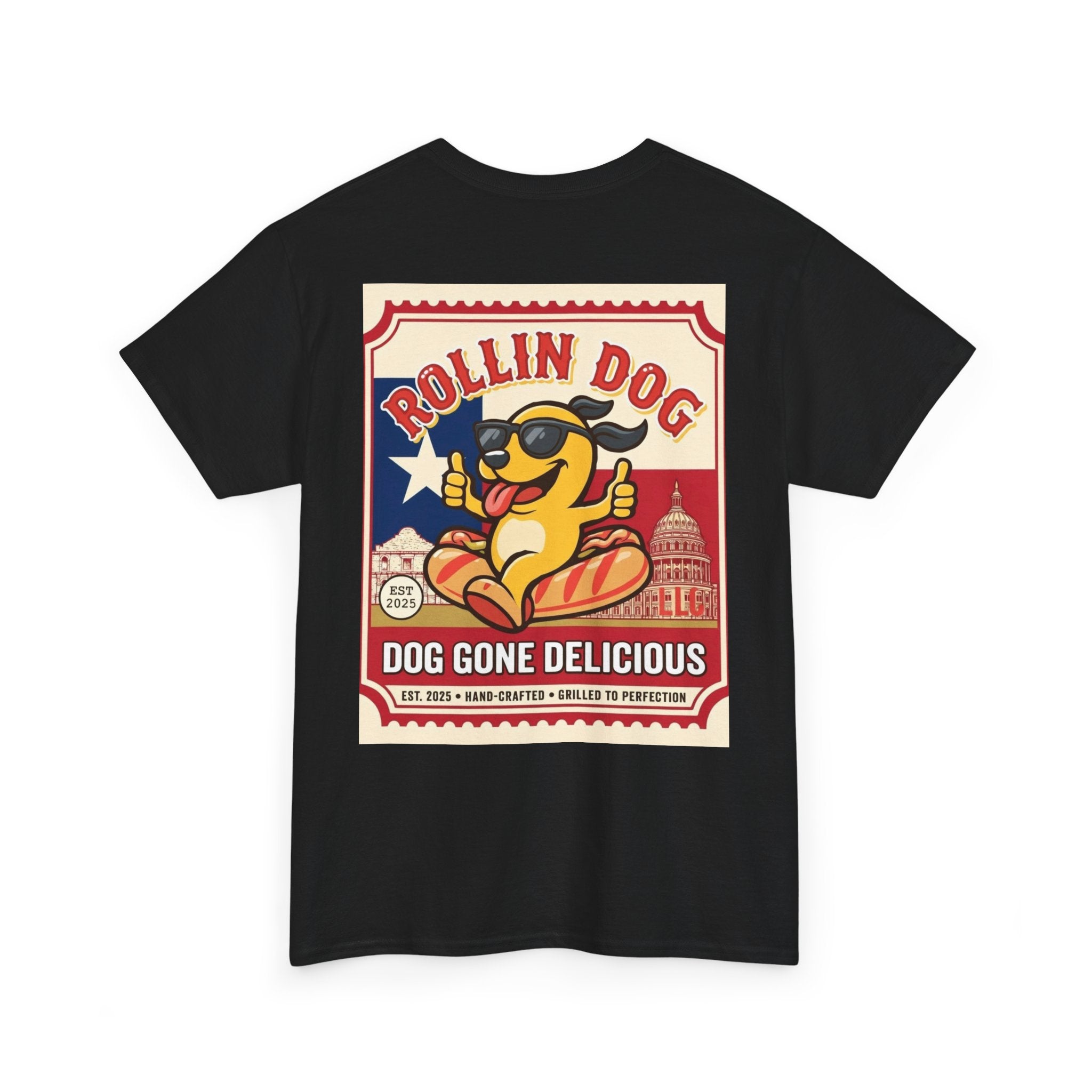 T-Shirt — "Rollin Dog: Dog Gone Delicious" Retro Hot Dog Graphic Tee
