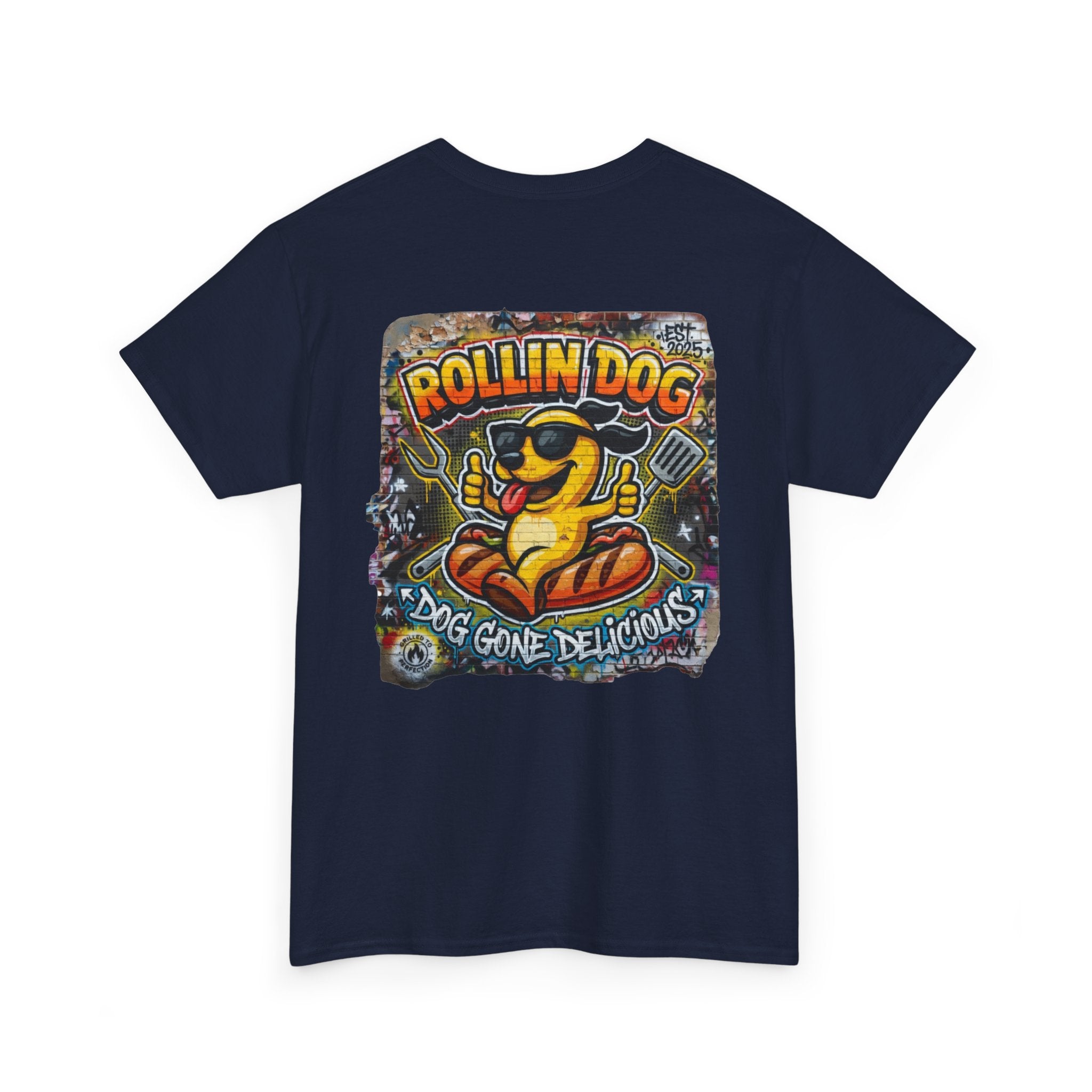 Rollin Dog Tee Graffiti 3 — 'Rollin Dog: Dog Gone Delicious' Graphic T‑Shirt