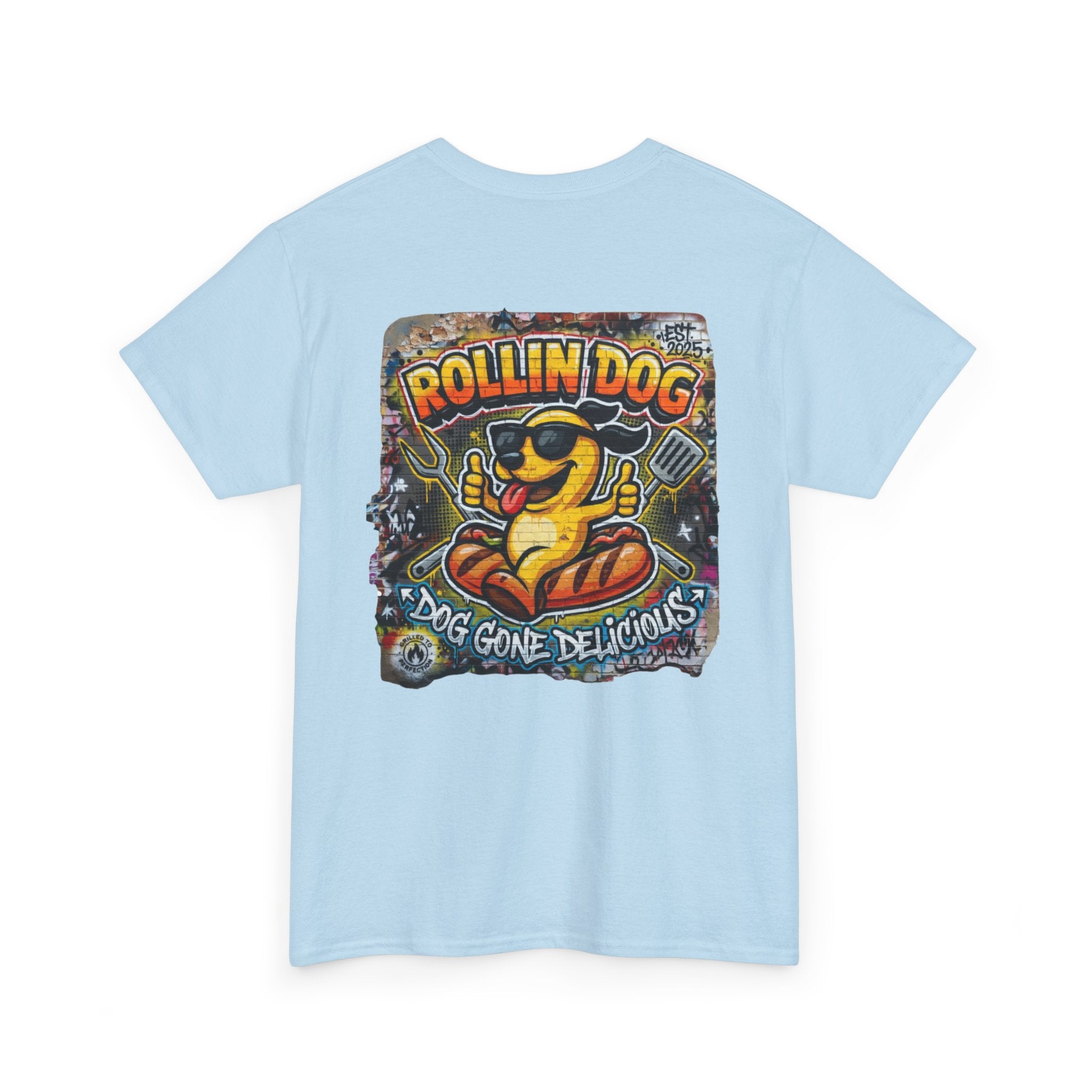 Rollin Dog Tee Graffiti 3 — 'Rollin Dog: Dog Gone Delicious' Graphic T‑Shirt