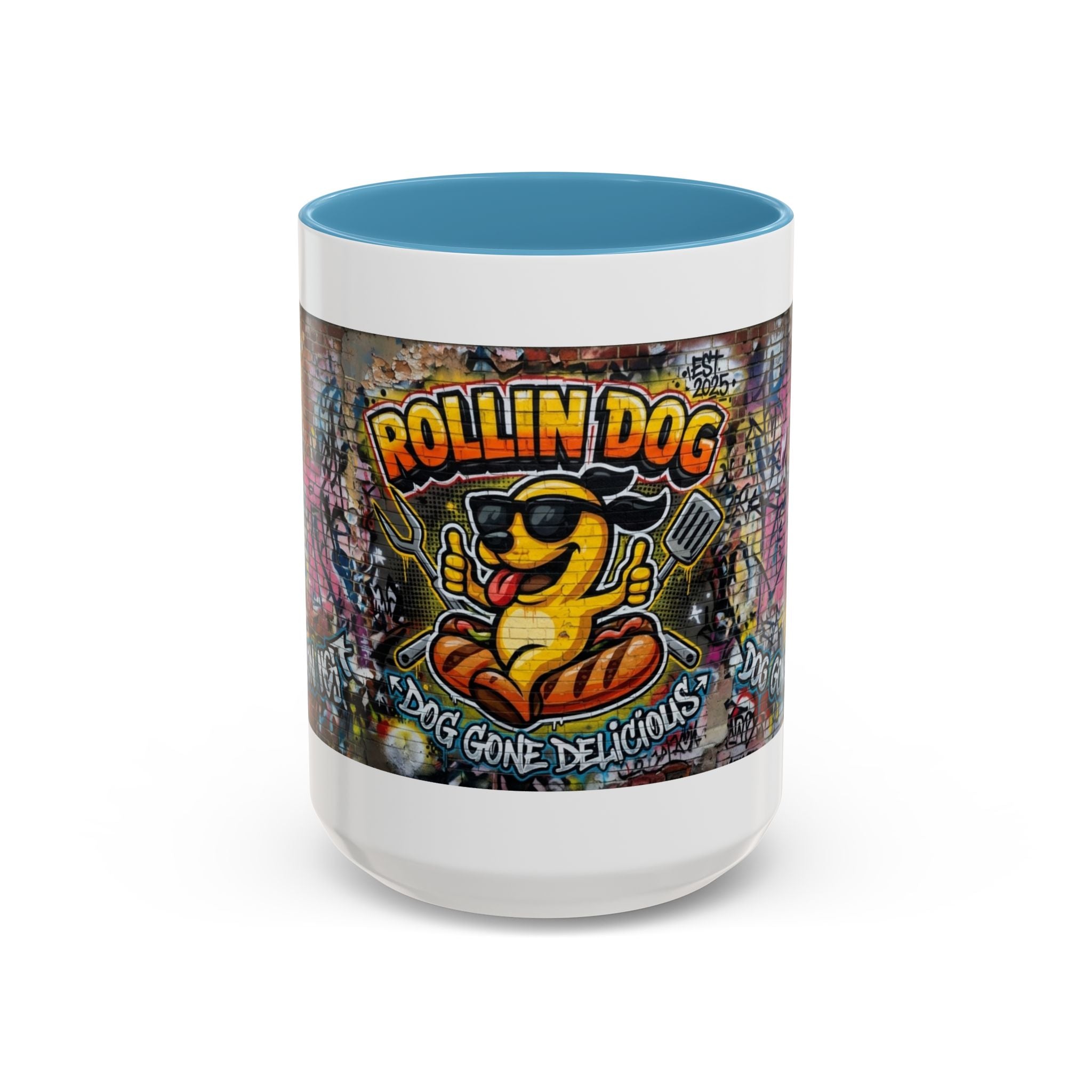 Rollin' Dog Graffiti Coffee Mug – "Dog Gone Delicious" Accent Mug