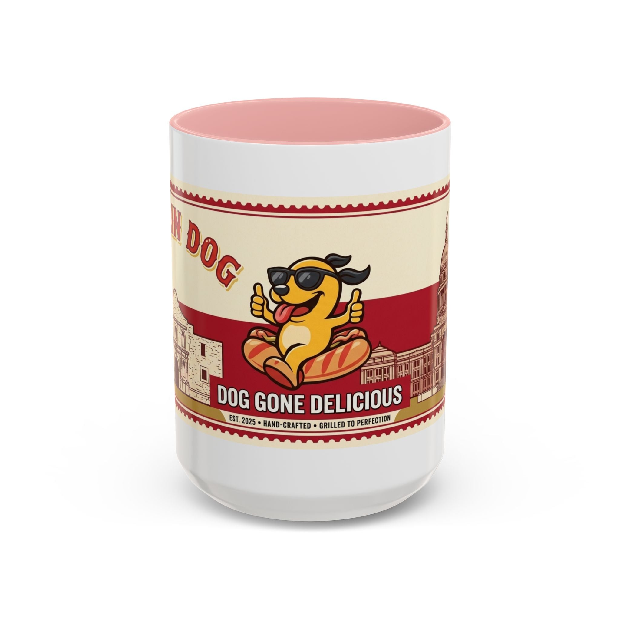 Rollin Dog Coffee Mug — Retro 'Dog Gone Delicious' Hot Dog Design (11/15oz)