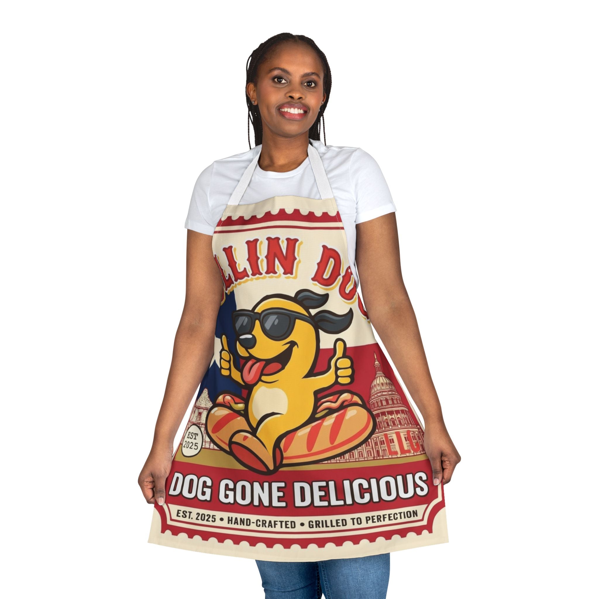 Rolling Dog Texas Apron - 'Dog Gone Delicious' Retro Hot Dog Grill Apron
