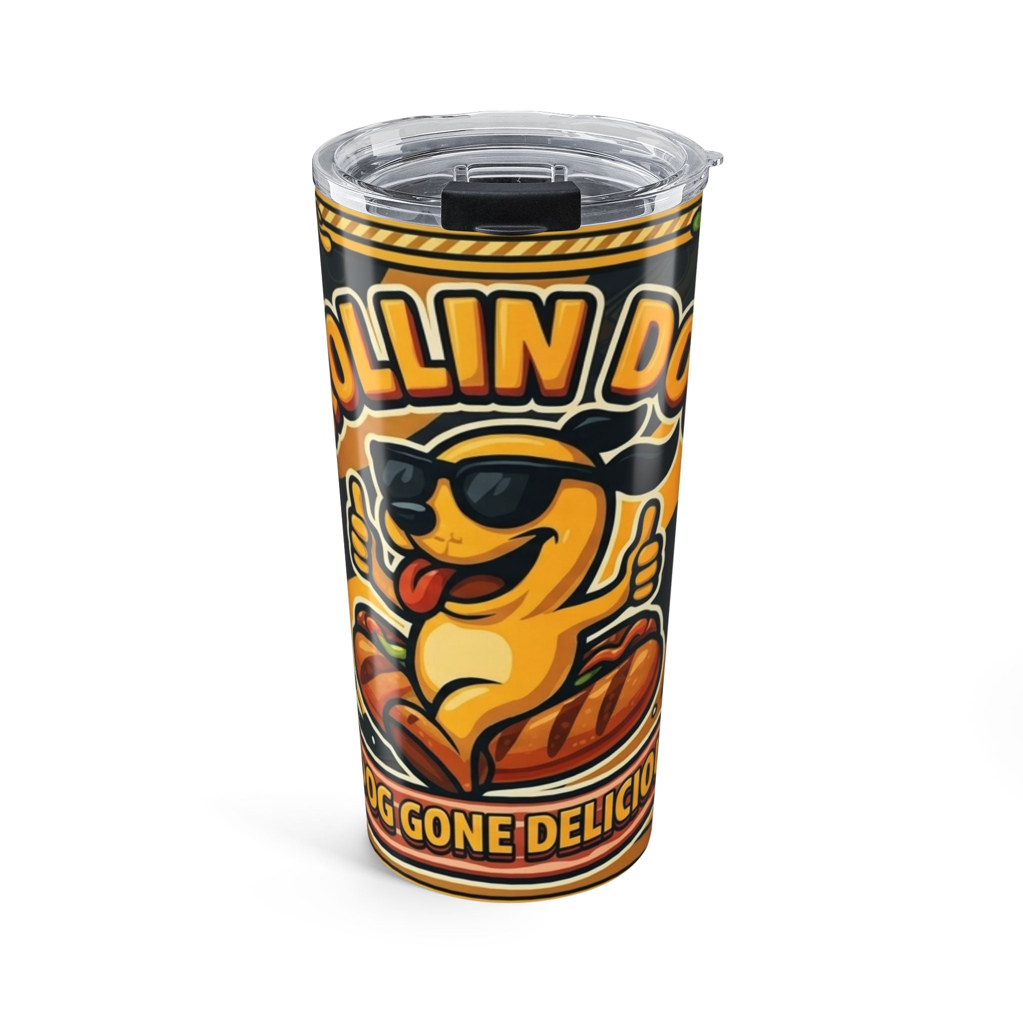 20oz Tumbler – 'Rollin' Dog' Hot Dog Cartoon Travel Cup (Insulated, Fun Summer Gift)