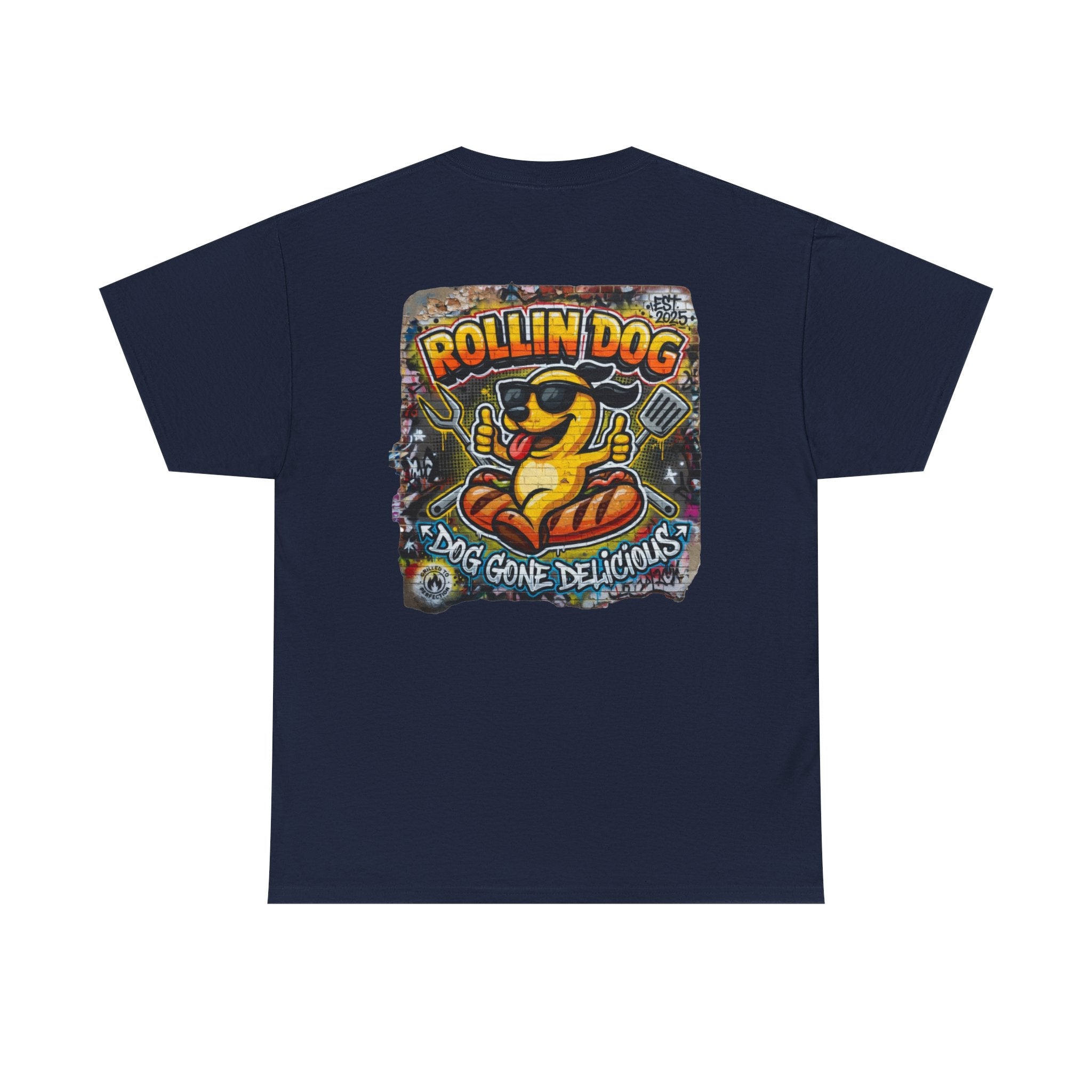 Rollin Dog Tee Graffiti 3 — 'Rollin Dog: Dog Gone Delicious' Graphic T‑Shirt