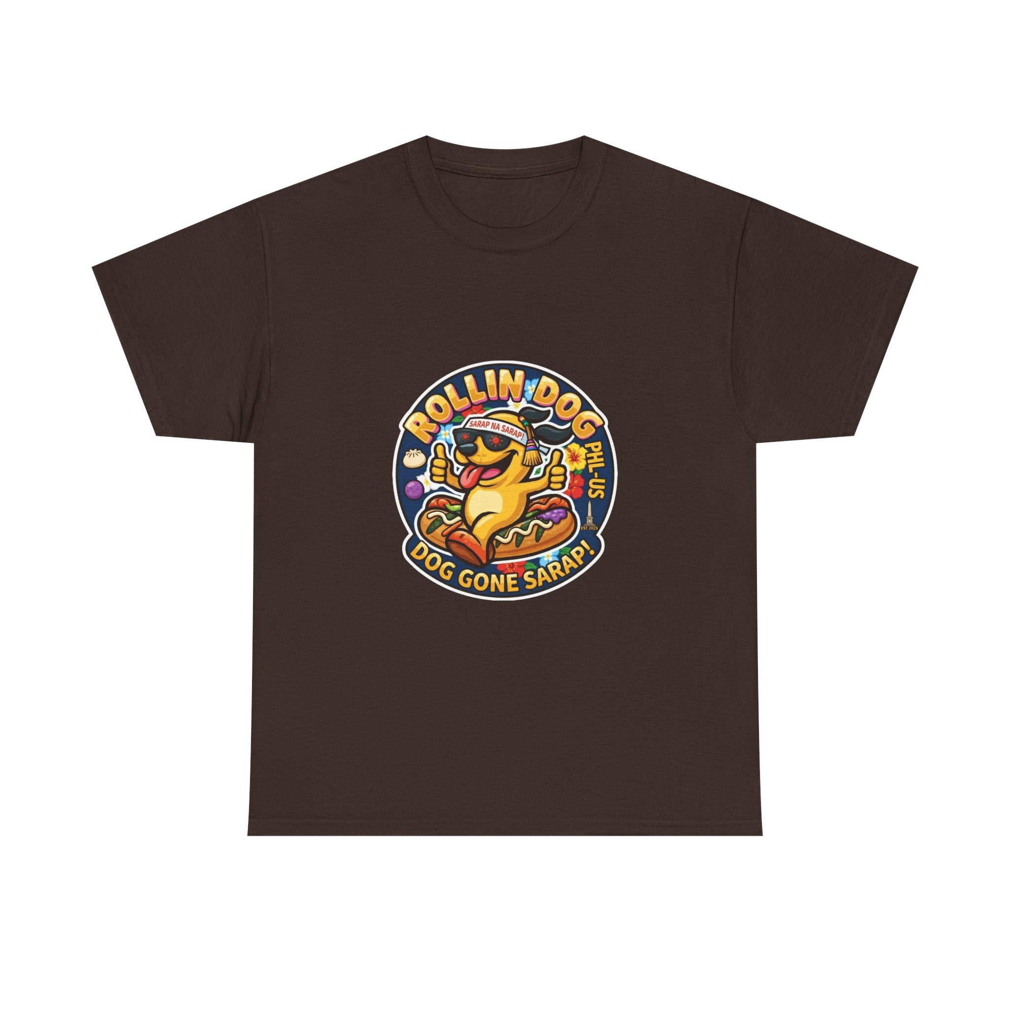 T-Shirt — "Rollin Dog" Hot Dog Graphic Tee (Dog Gone Saked!)