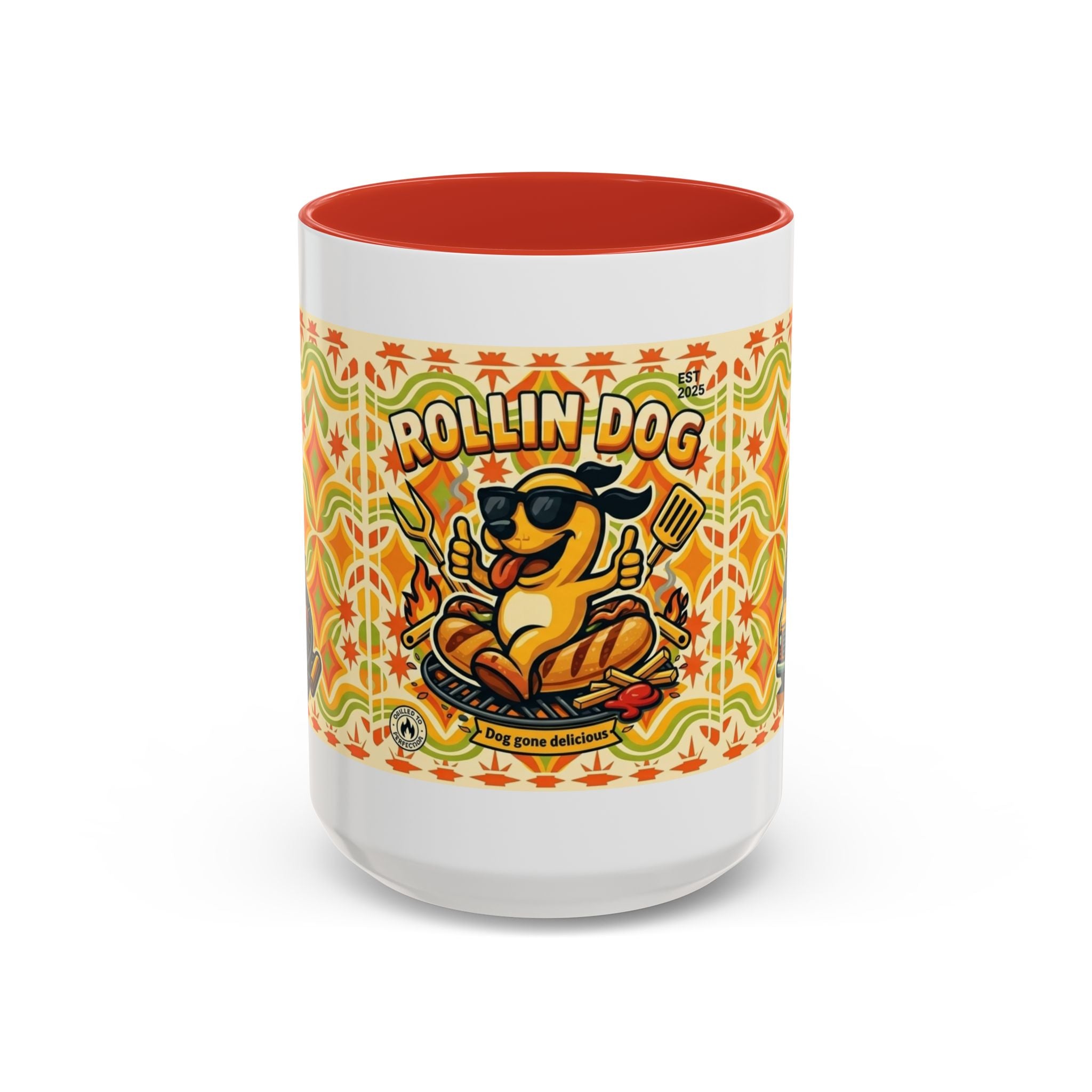 Retron Hot Dog Food Truck Accent Coffee Mug — "Rollin Dog" Retro Summer BBQ Mug (11/15oz)
