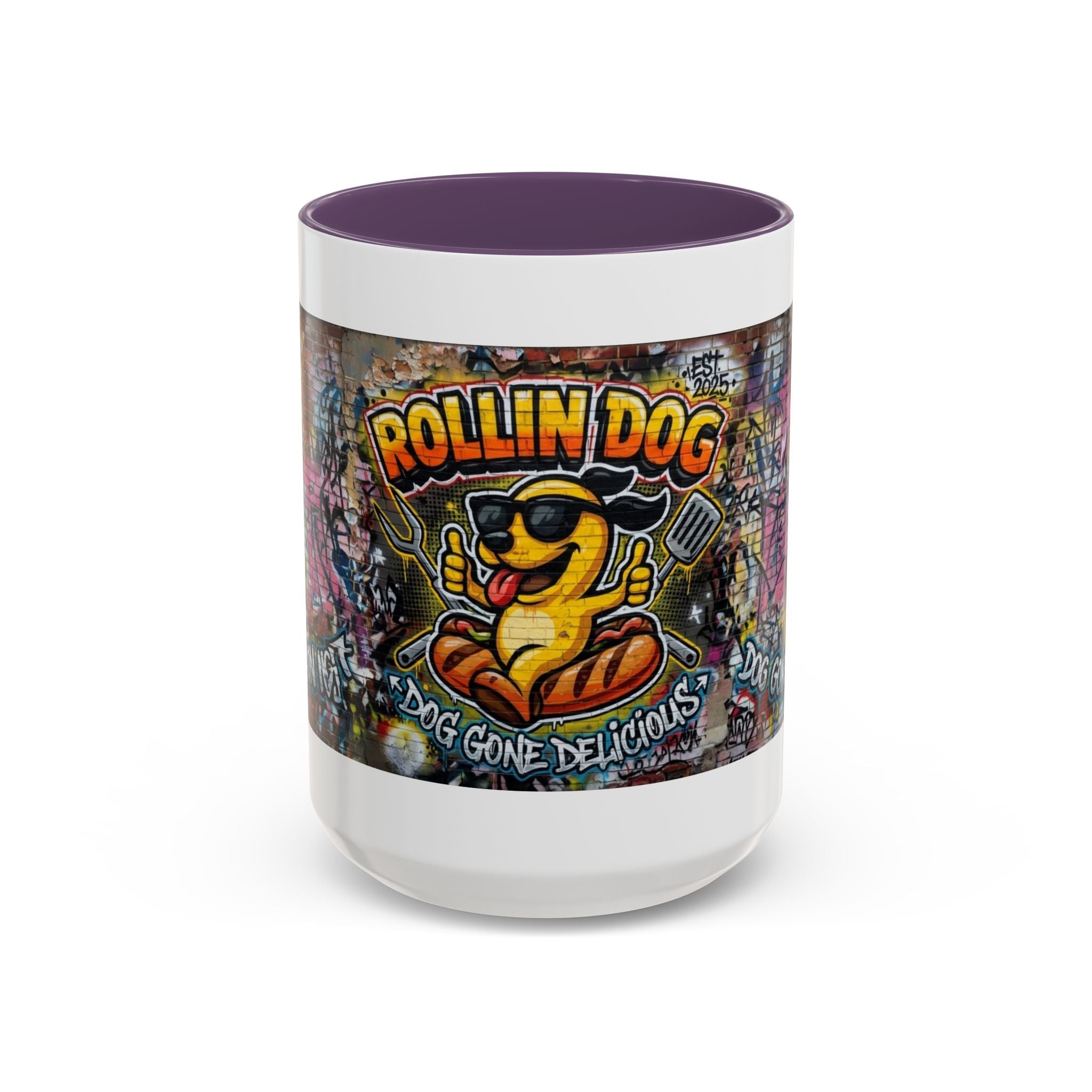 Rollin' Dog Graffiti Coffee Mug – "Dog Gone Delicious" Accent Mug