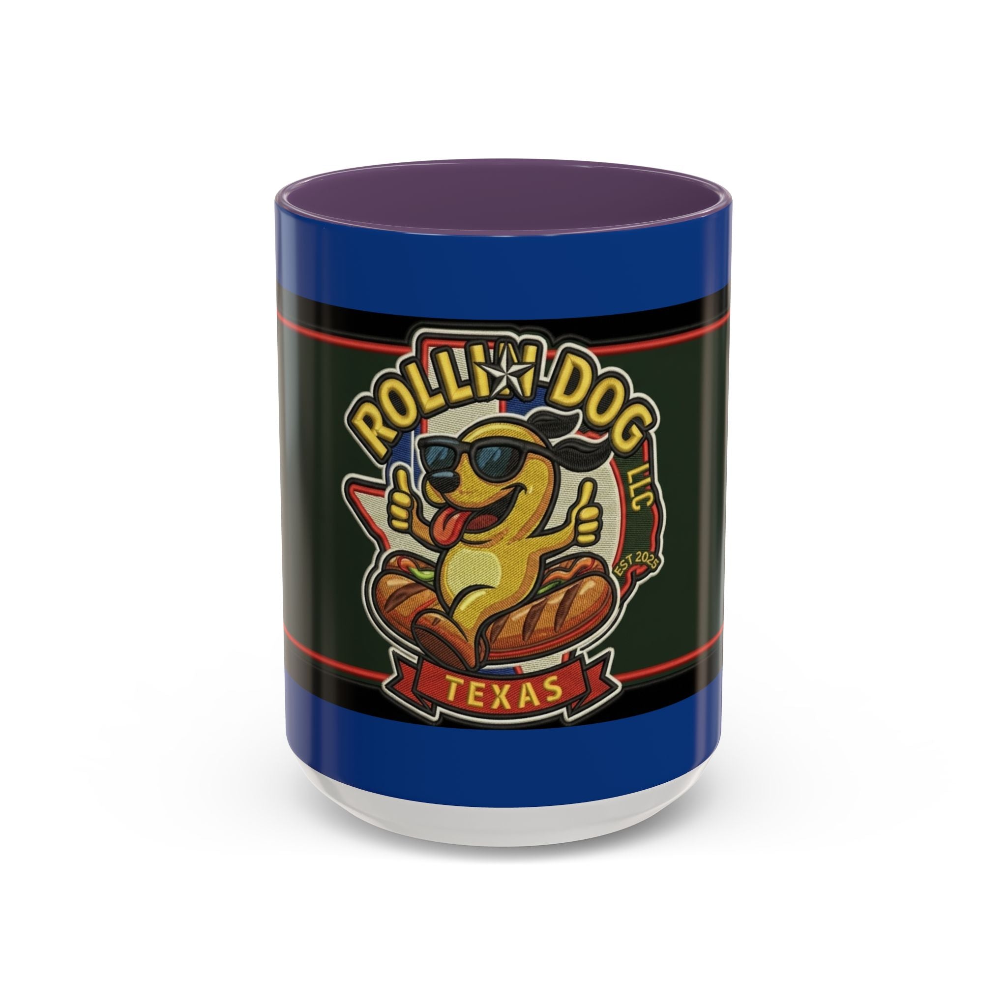 Texas Rollin Dog 'Dog Gone Delicious' Accent Coffee Mug – Fun Hot Dog Logo 11/15oz