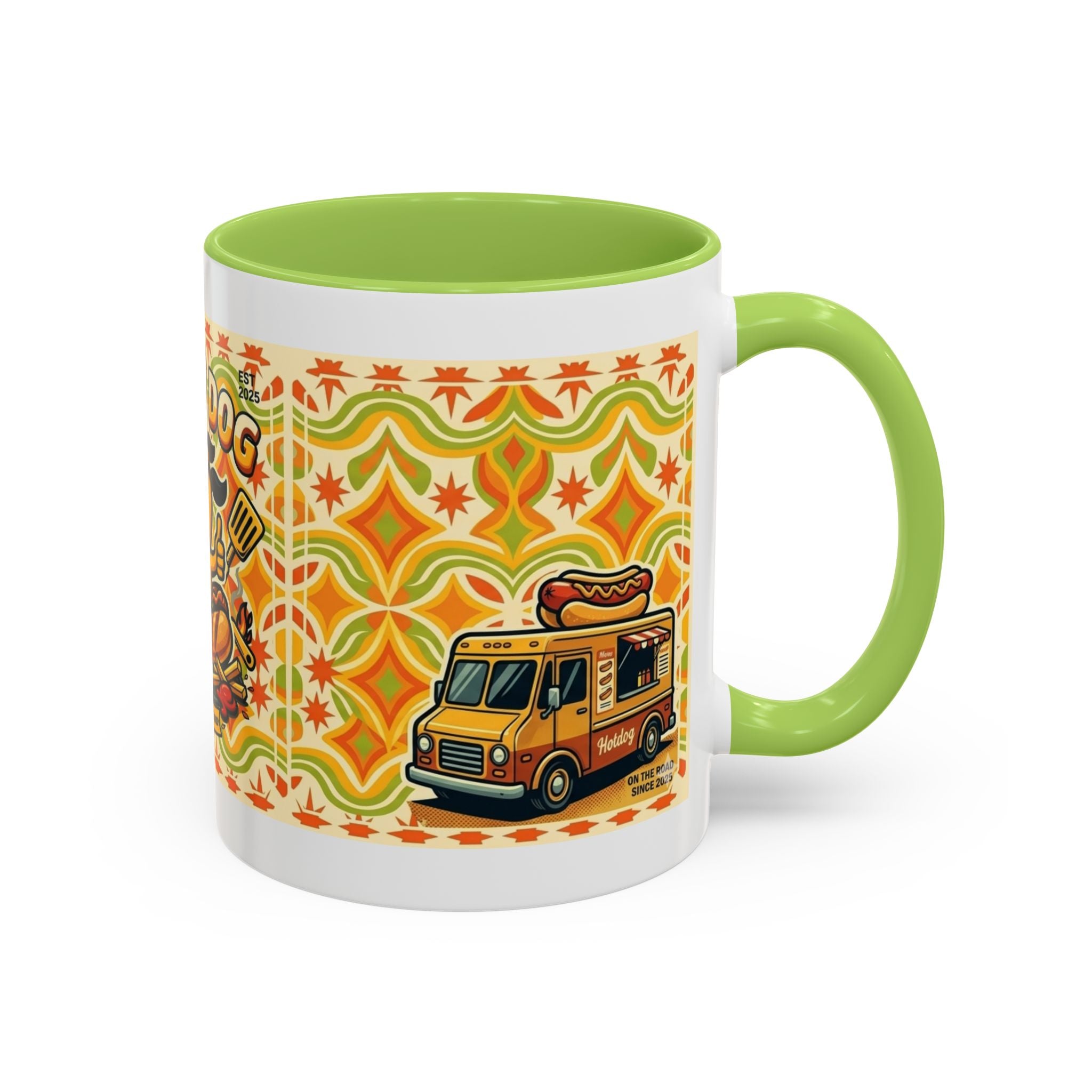 Retron Hot Dog Food Truck Accent Coffee Mug — "Rollin Dog" Retro Summer BBQ Mug (11/15oz)