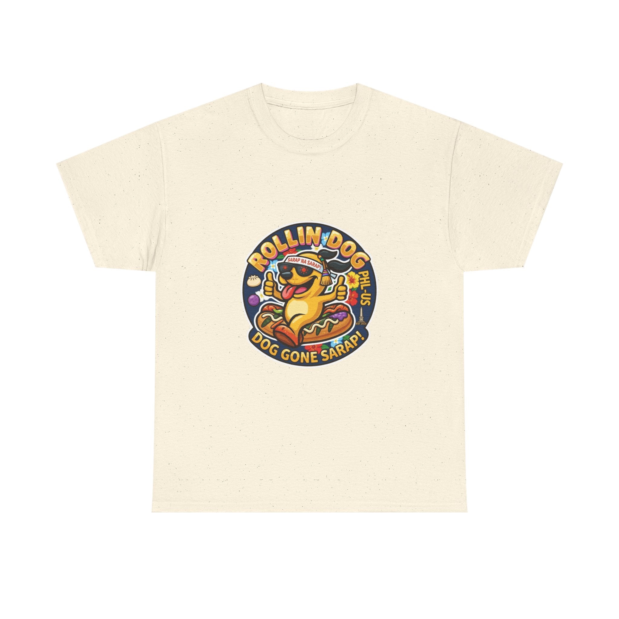 T-Shirt — "Rollin Dog" Hot Dog Graphic Tee (Dog Gone Saked!)
