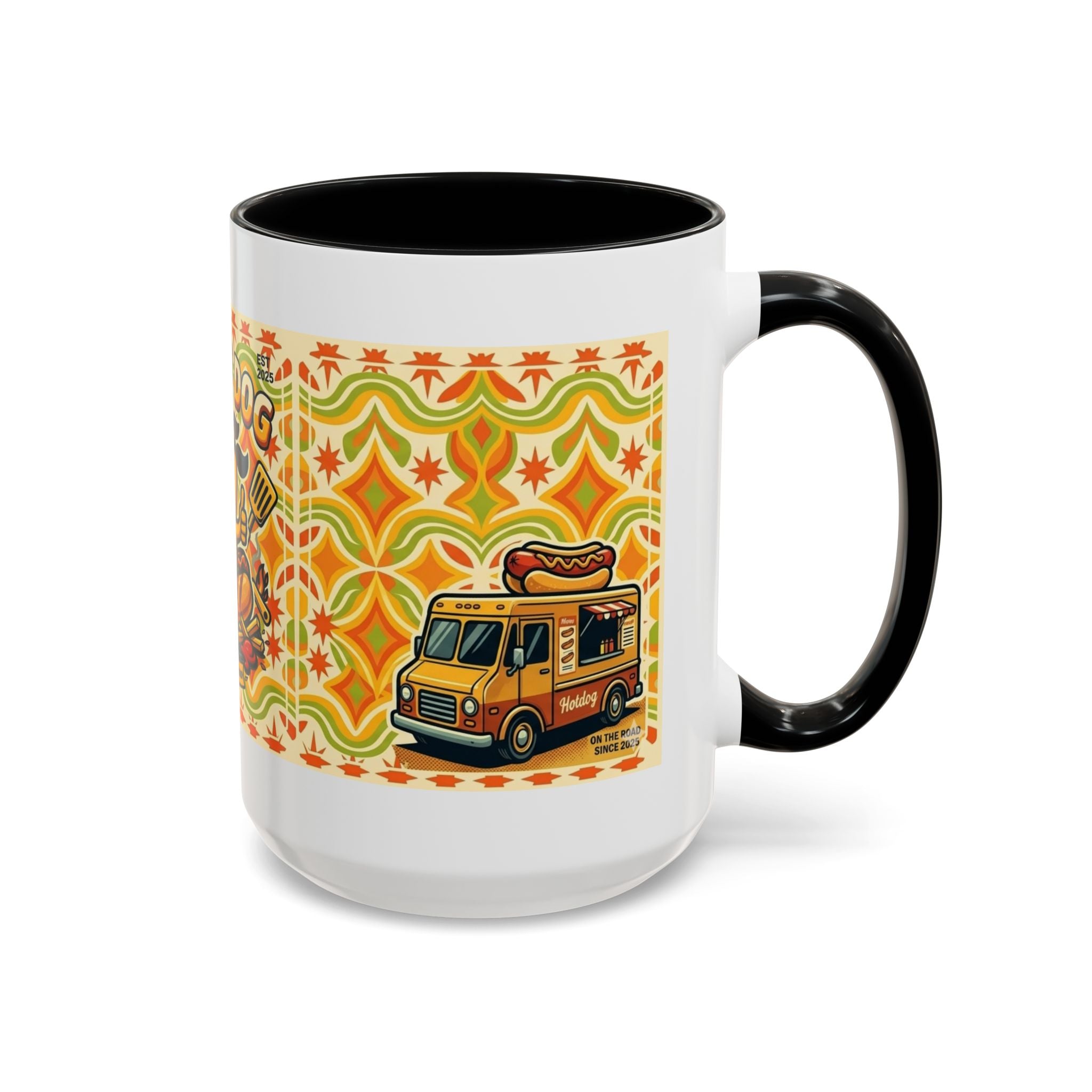 Retron Hot Dog Food Truck Accent Coffee Mug — "Rollin Dog" Retro Summer BBQ Mug (11/15oz)
