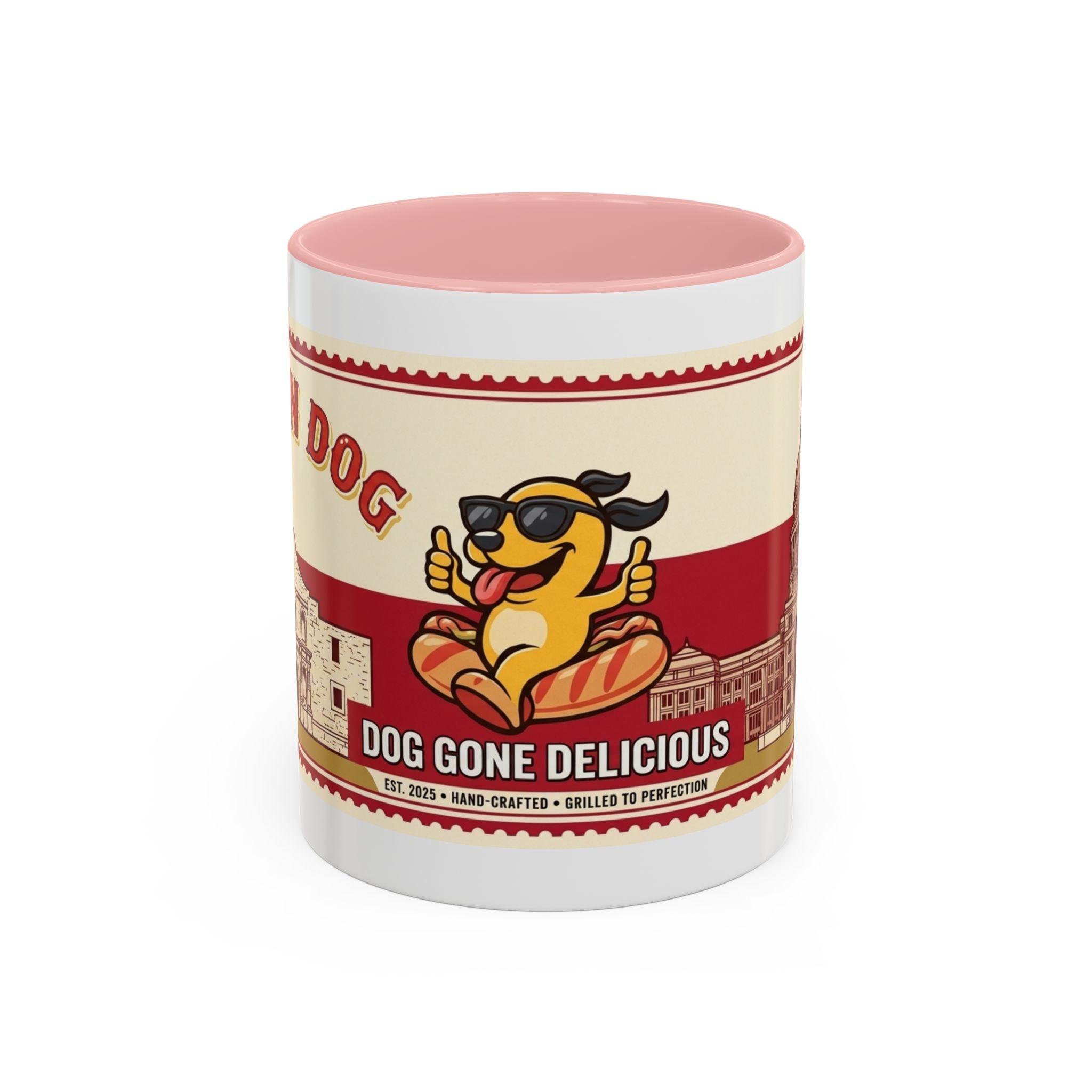 Rollin Dog Coffee Mug — Retro 'Dog Gone Delicious' Hot Dog Design (11/15oz)