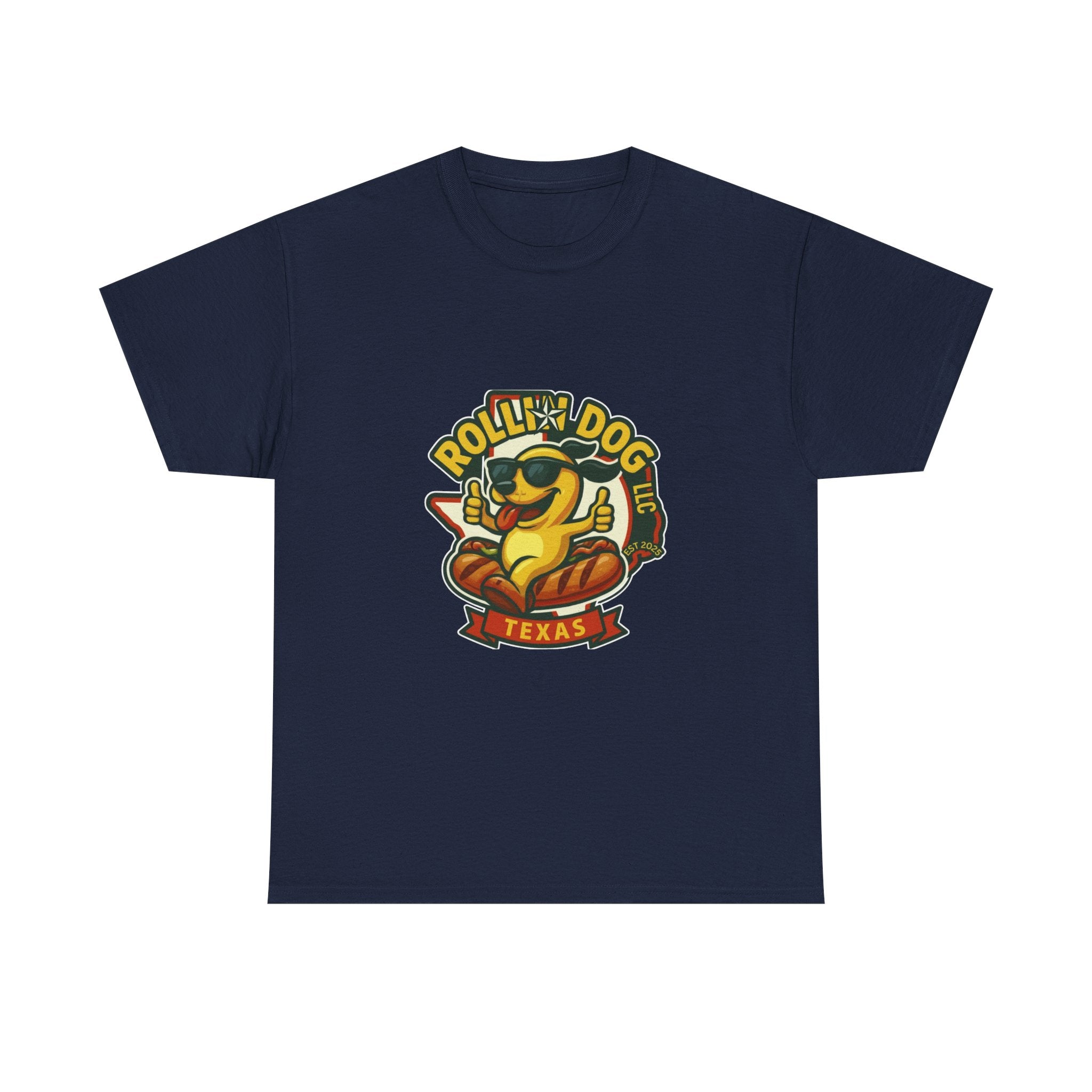 T-Shirt — "Rollin' Dog Texas" Cool Hot Dog Mascot Graphic Tee