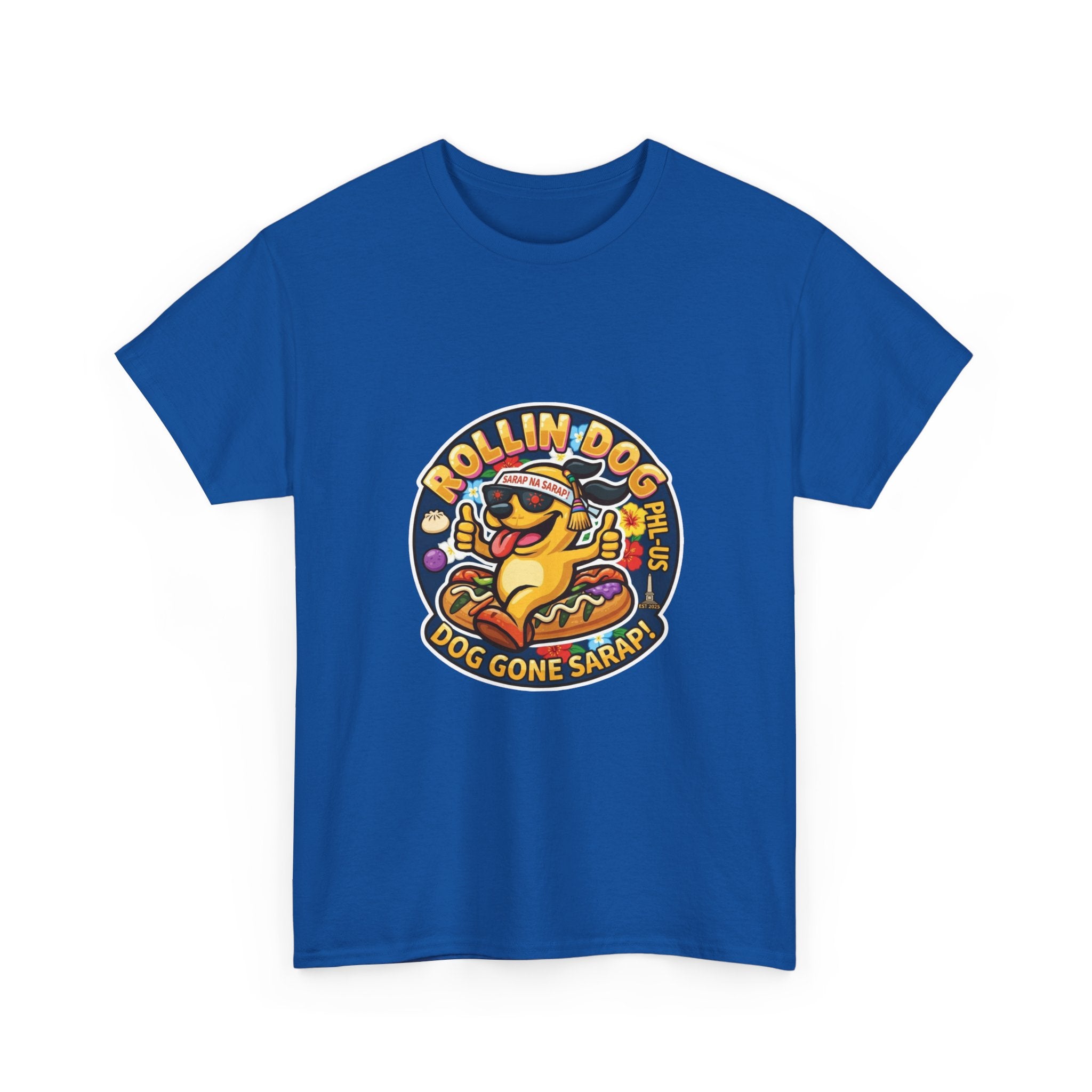 T-Shirt — "Rollin Dog" Hot Dog Graphic Tee (Dog Gone Saked!)