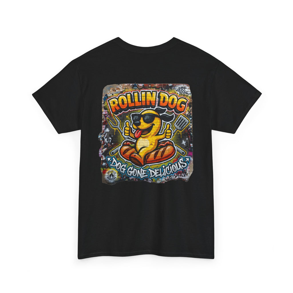 Rollin Dog Tee Graffiti 3 — 'Rollin Dog: Dog Gone Delicious' Graphic T‑Shirt