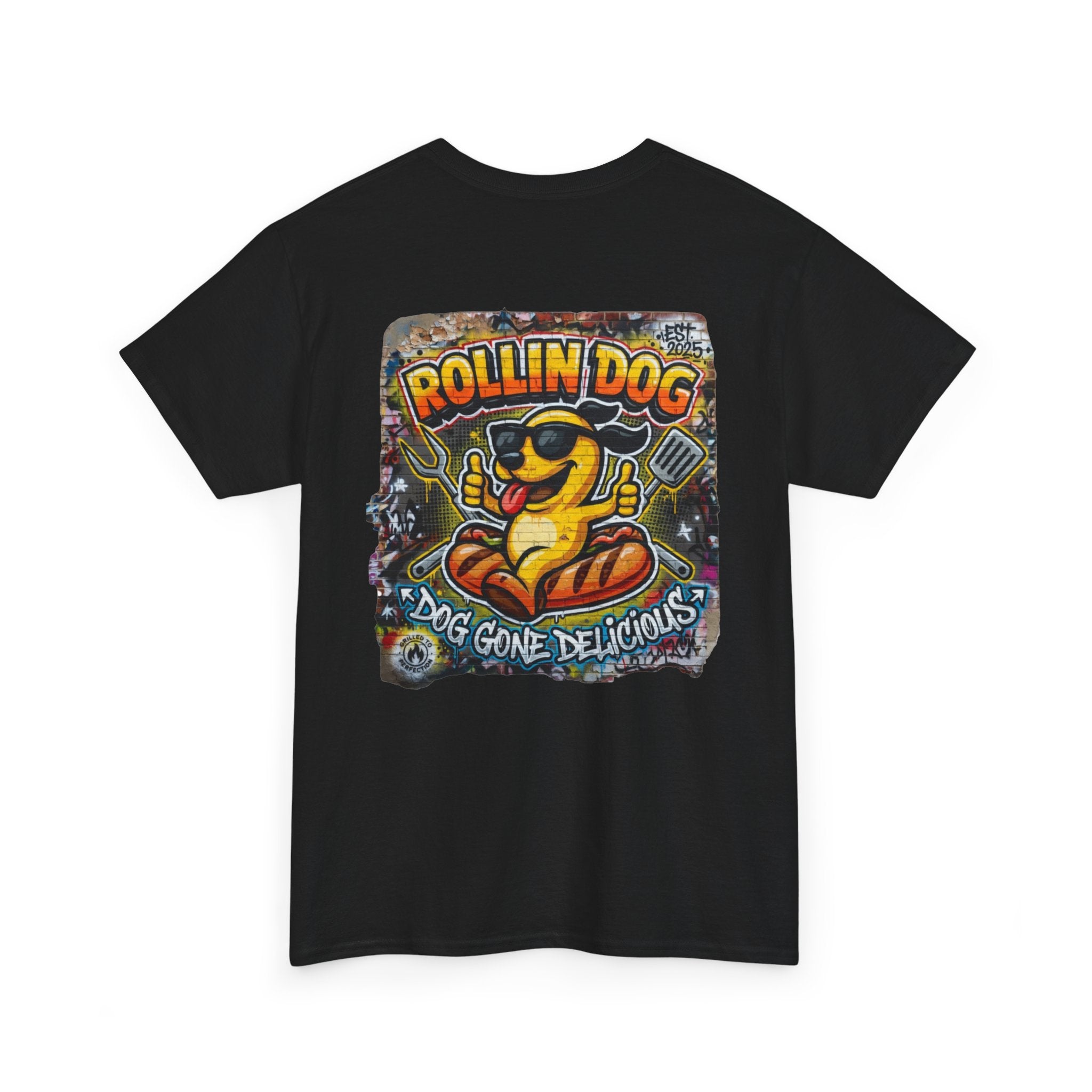 Rollin Dog Tee Graffiti 3 — 'Rollin Dog: Dog Gone Delicious' Graphic T‑Shirt