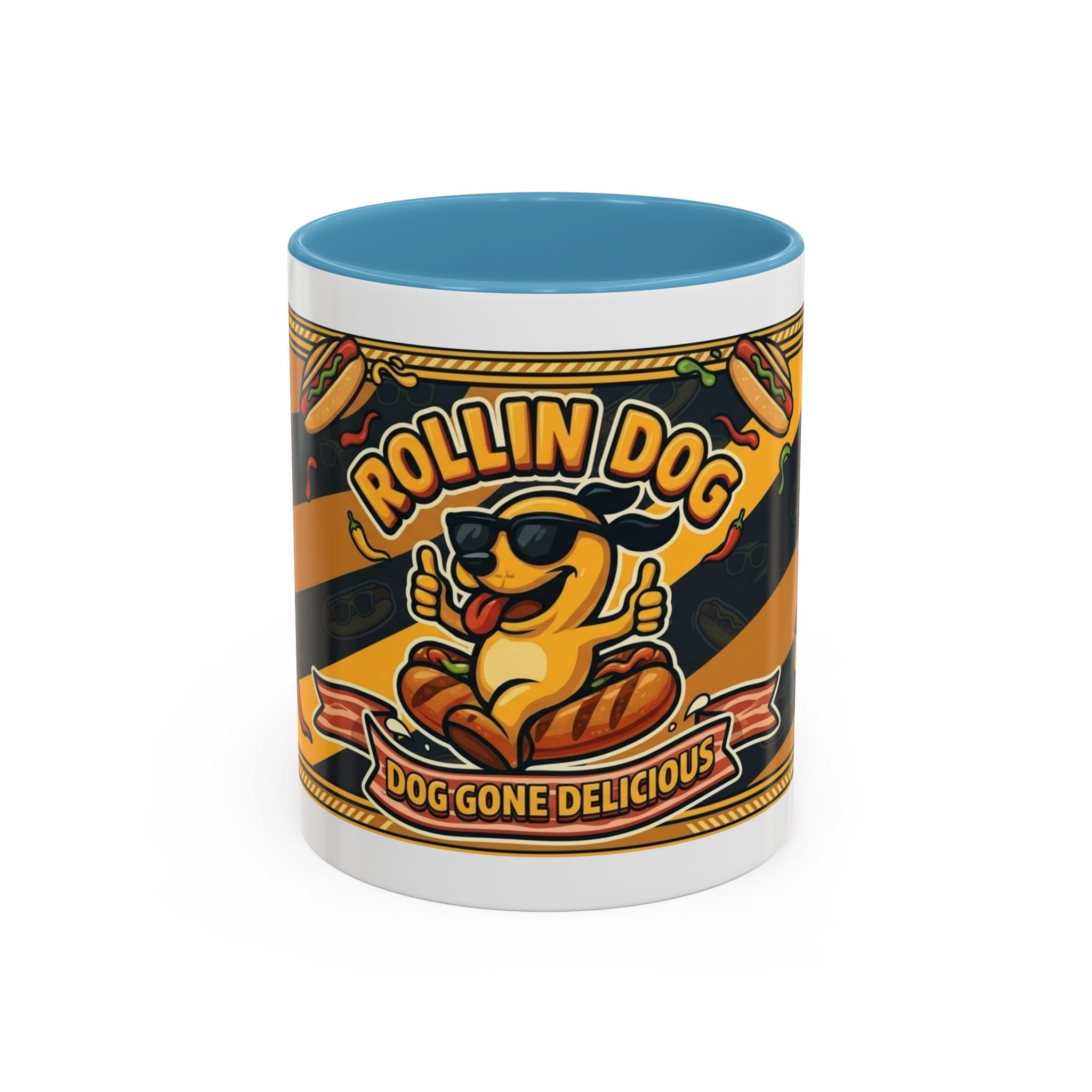 Rollin Dog Hot Dog Mug — Retro 'Dog Gone Delicious' Coffee Cup (11/15oz)