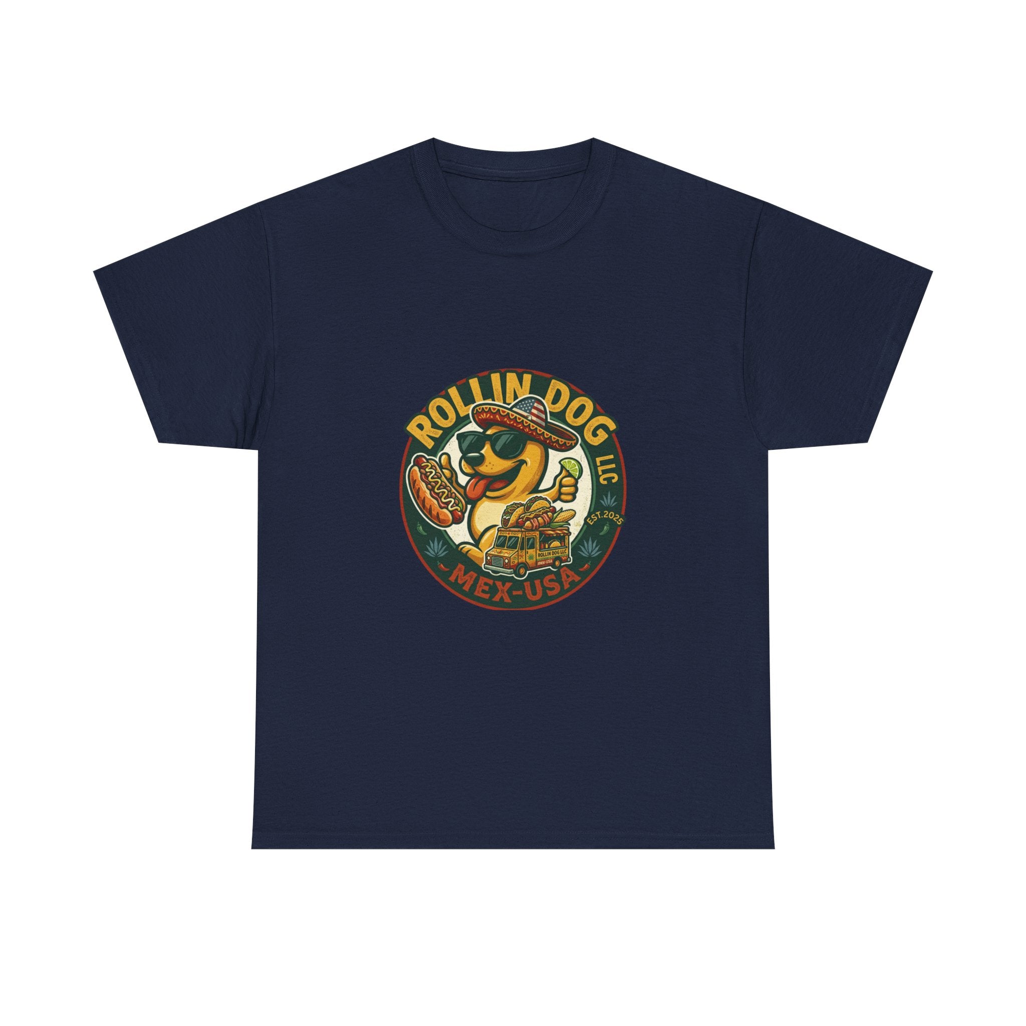 Rollin' Dog Hot Dog T-Shirt – Retro Mexican Street Food Graphic Tee
