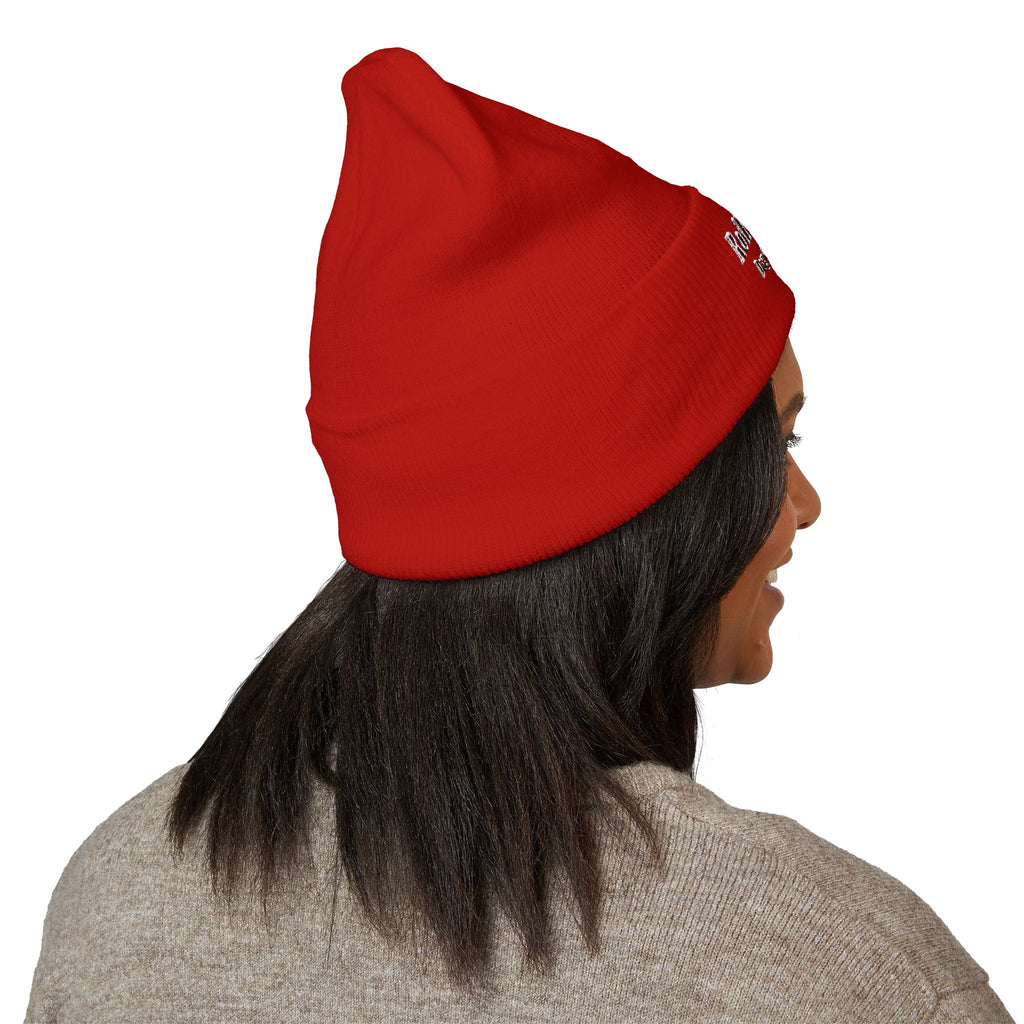 Embroidered Classic White Cuffed Beanie - Rollin Dog LLC Logo