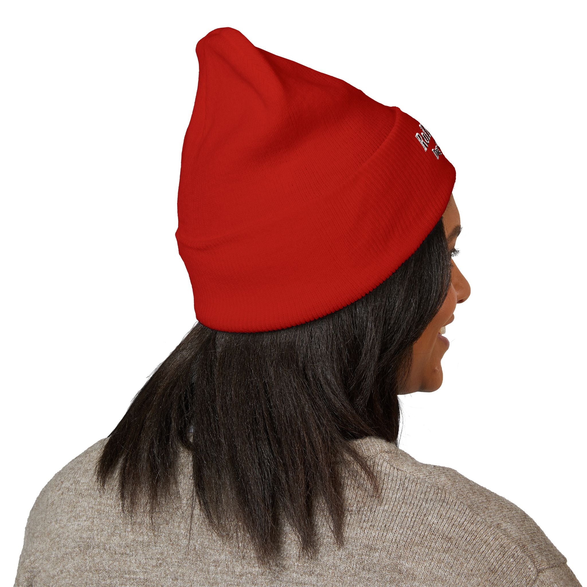 Embroidered Classic White Cuffed Beanie - Rollin Dog LLC Logo