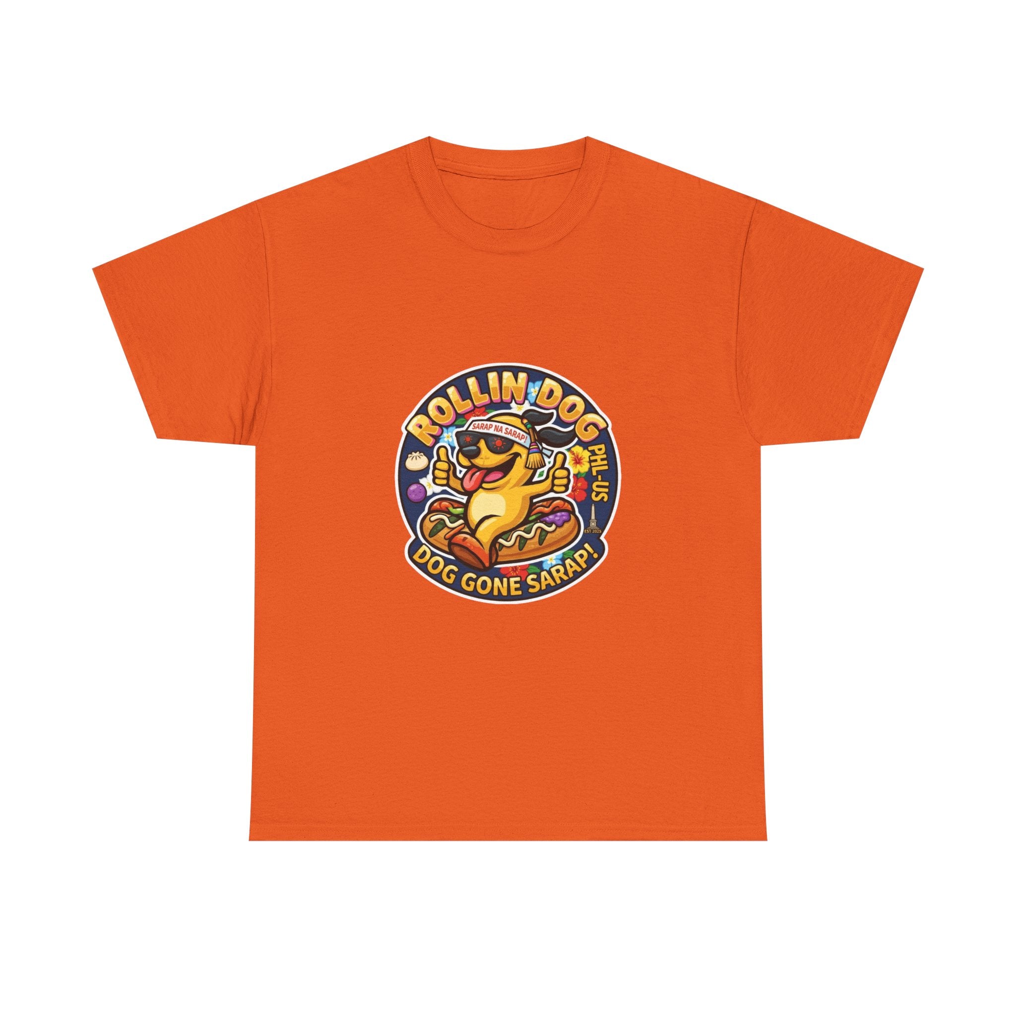 T-Shirt — "Rollin Dog" Hot Dog Graphic Tee (Dog Gone Saked!)