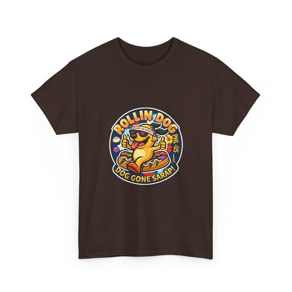 T-Shirt — "Rollin Dog" Hot Dog Graphic Tee (Dog Gone Saked!)