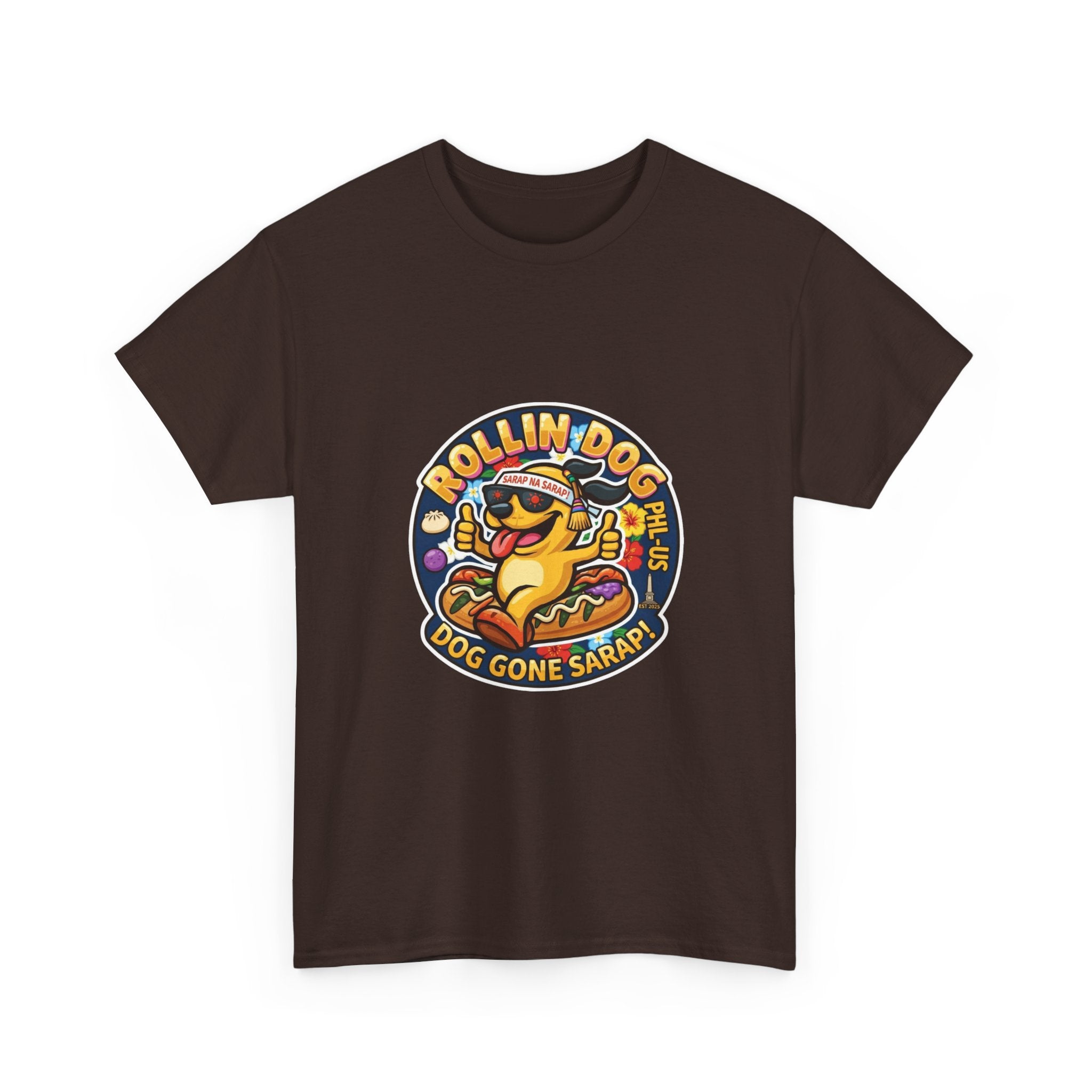 T-Shirt — "Rollin Dog" Hot Dog Graphic Tee (Dog Gone Saked!)