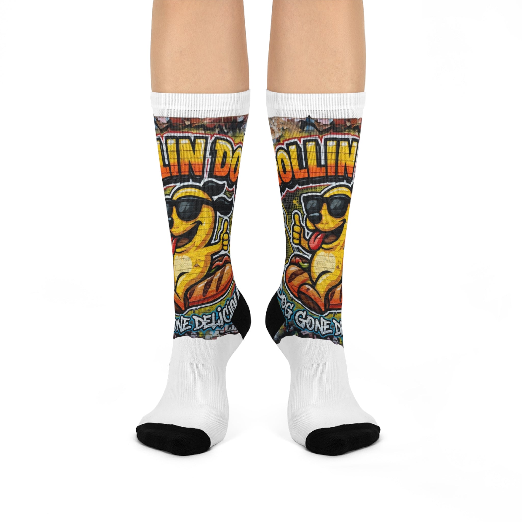 Hot Dog  Graffiti Crew Socks — Retro Grill Mascot Cushioned Socks ("Rollin' Dog")