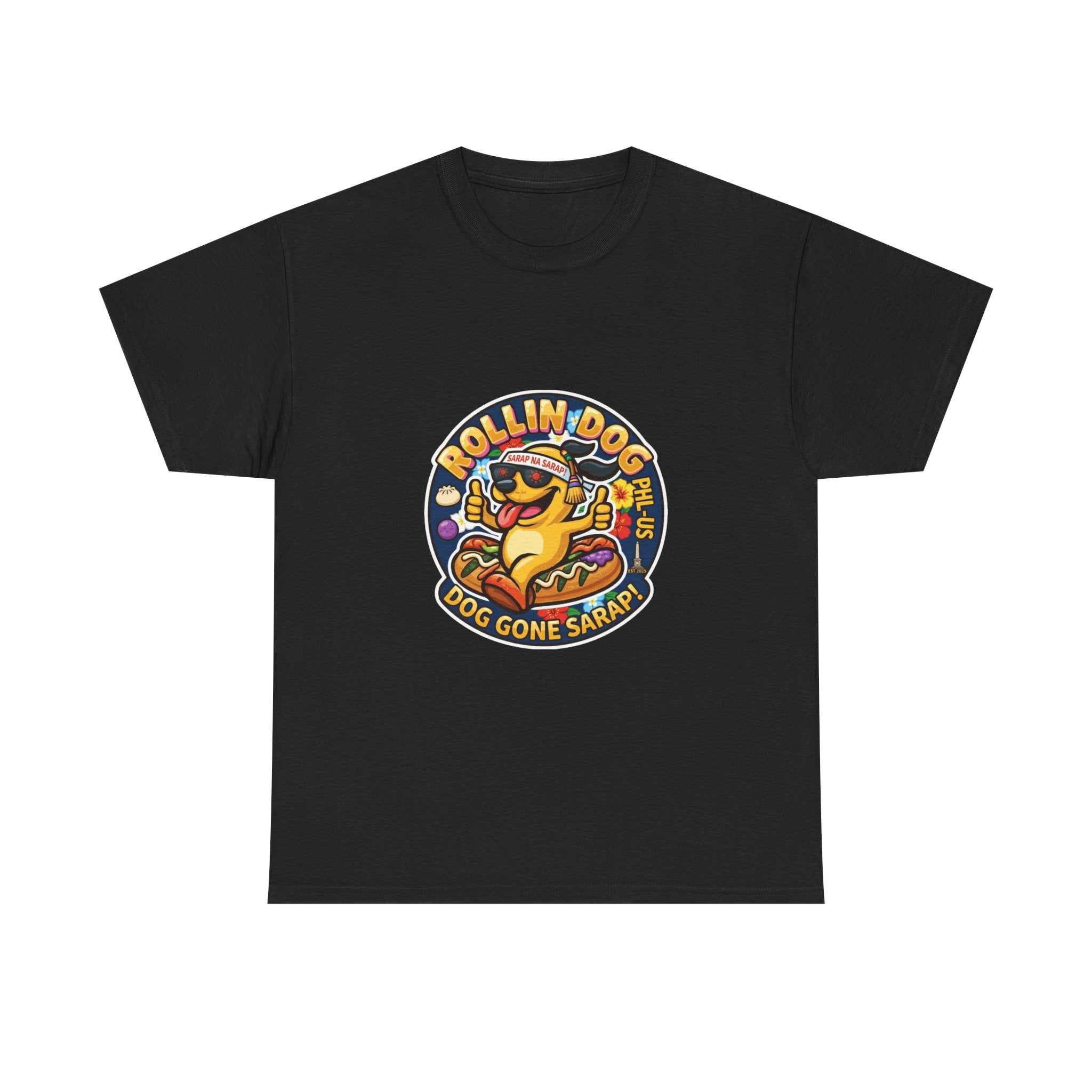 T-Shirt — "Rollin Dog" Hot Dog Graphic Tee (Dog Gone Saked!)