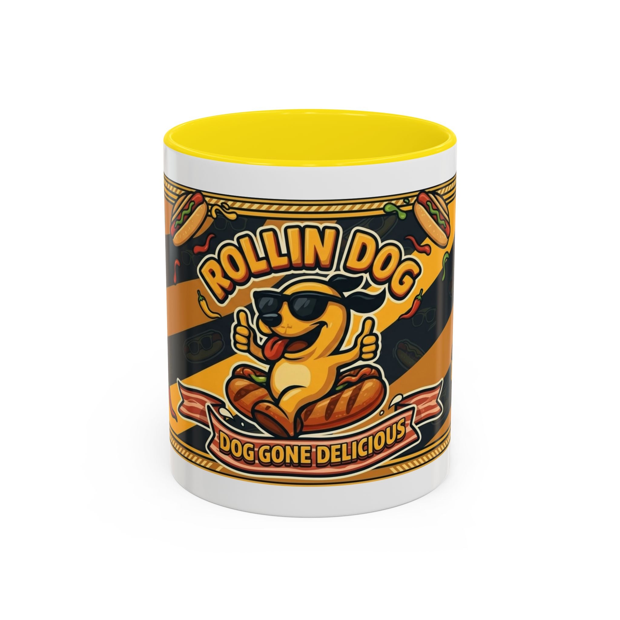 Rollin Dog Hot Dog Mug — Retro 'Dog Gone Delicious' Coffee Cup (11/15oz)