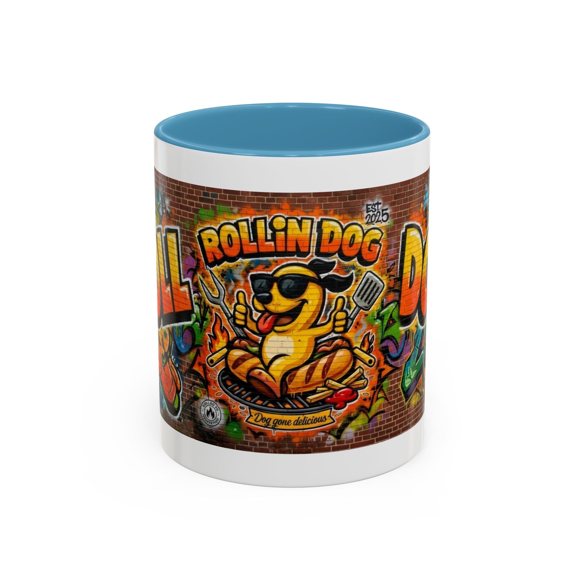 Rollin' Dog Graffiti Coffee Mug — Fun Hot Dog Street Art Accent Mug (11/15oz)