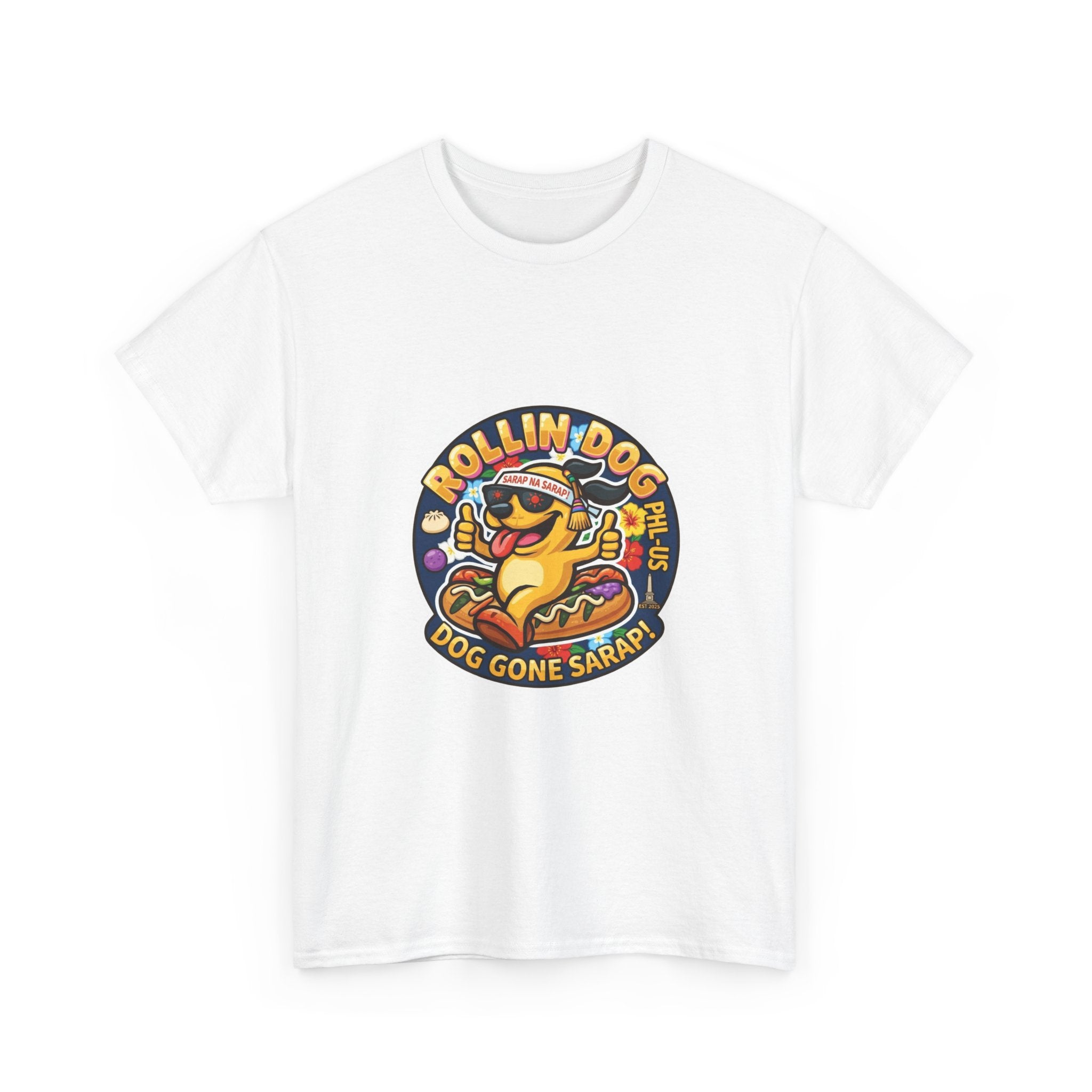 T-Shirt — "Rollin Dog" Hot Dog Graphic Tee (Dog Gone Saked!)