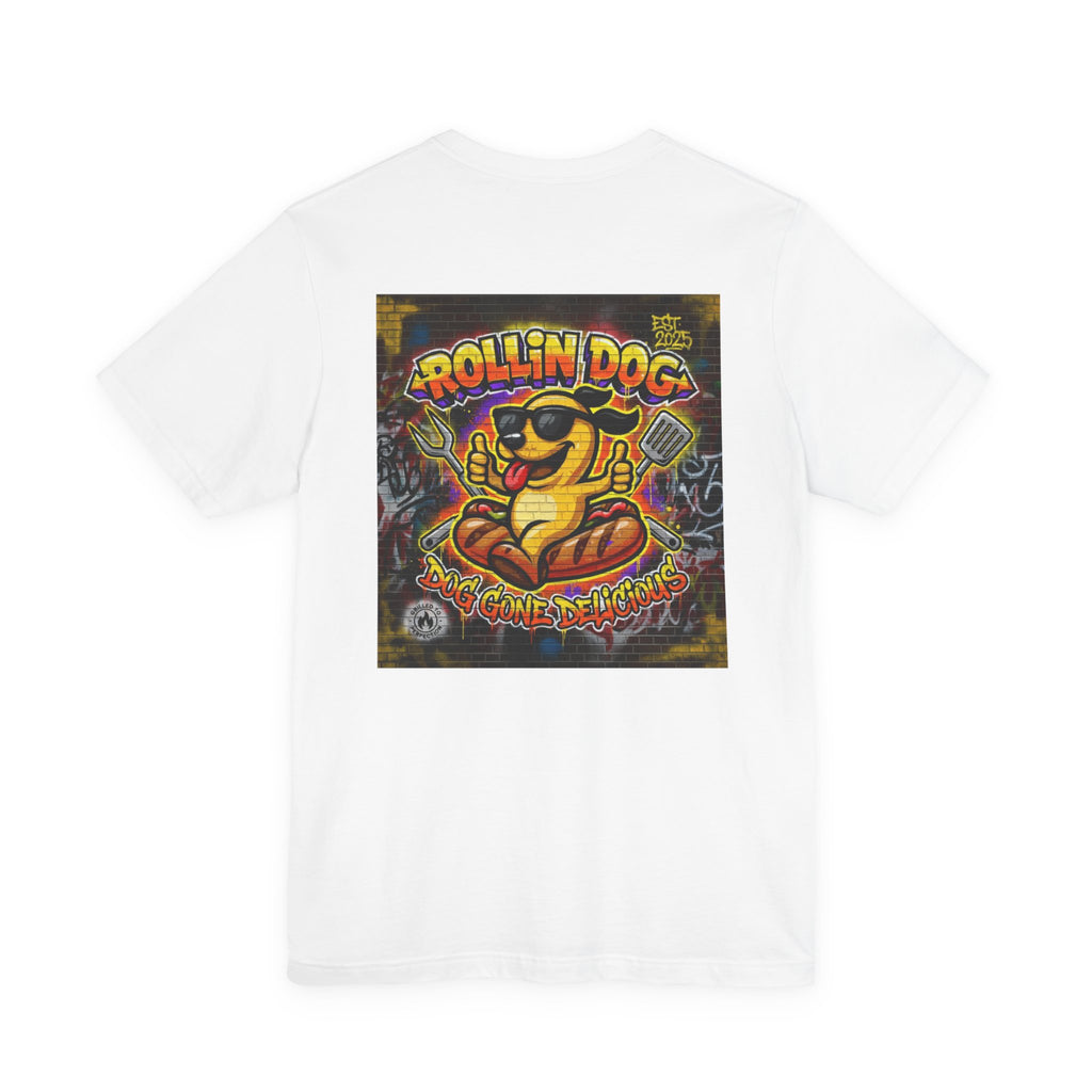 Rollin Dog Graphic Tee Graffiti 1 — Retro Hot Dog Street Art T-Shirt