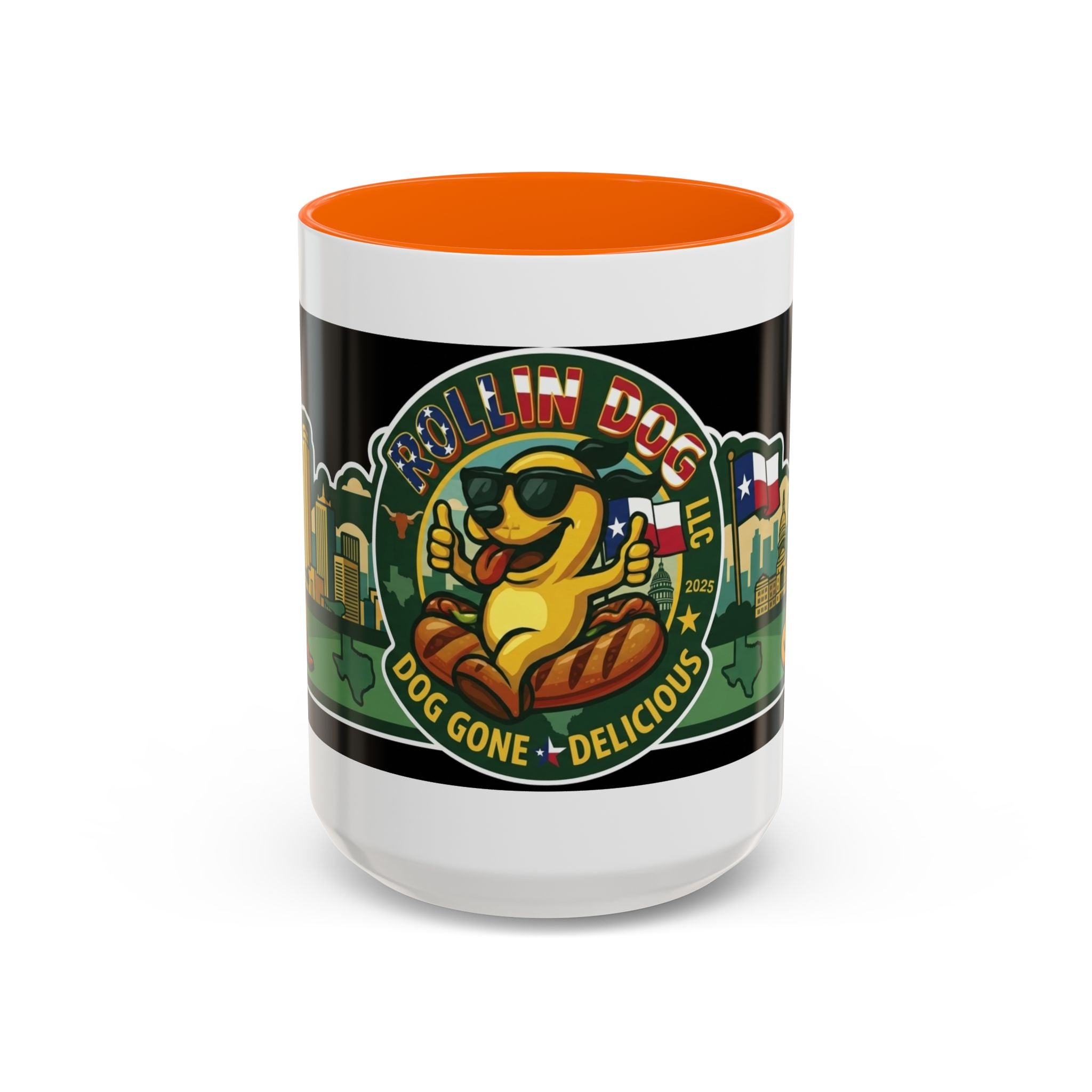 San Antonio Rollin Dog Coffee Mug — Fun Hot Dog Logo Accent Mug (11/15oz)