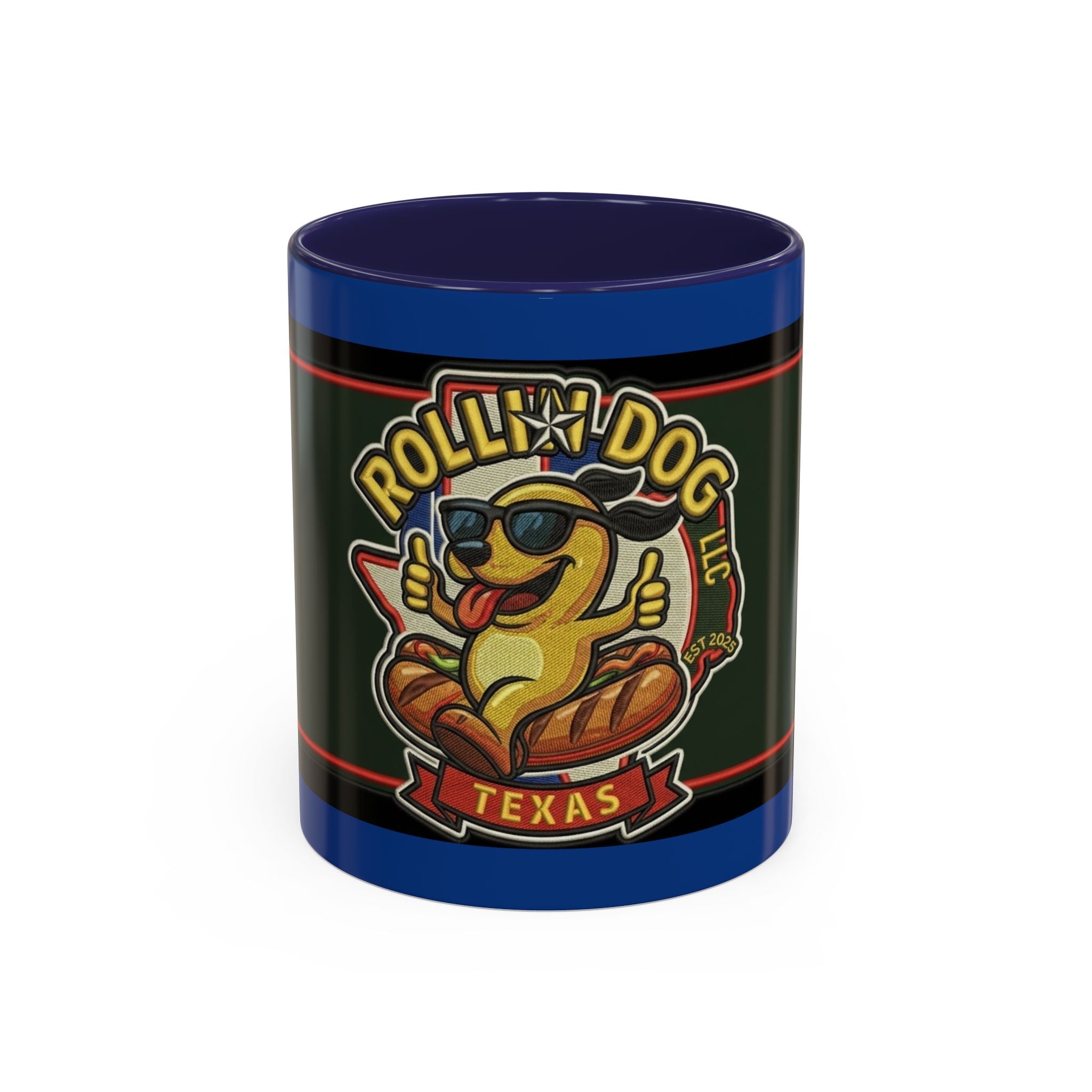 Texas Rollin Dog 'Dog Gone Delicious' Accent Coffee Mug – Fun Hot Dog Logo 11/15oz