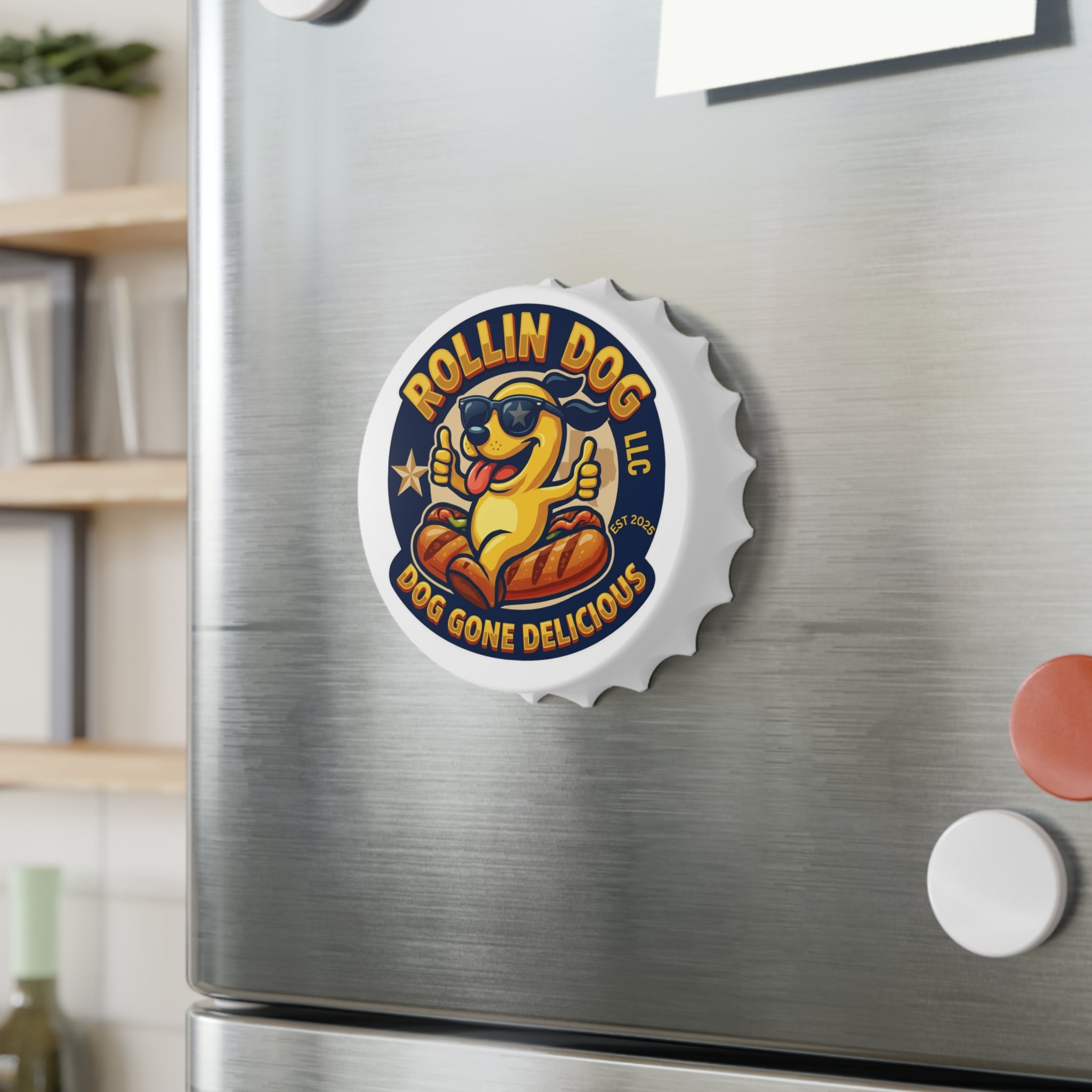 Rollin Dog Bottle Opener — Dog Gone Delicious Hot Dog Logo