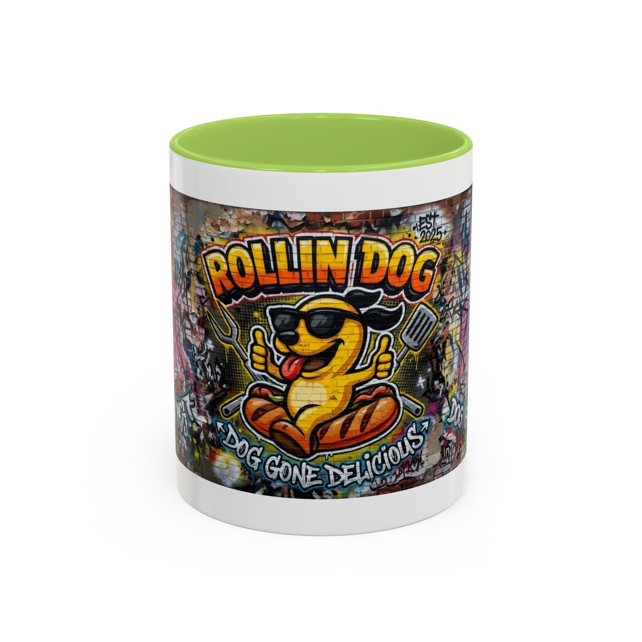 Rollin' Dog Graffiti Coffee Mug – "Dog Gone Delicious" Accent Mug