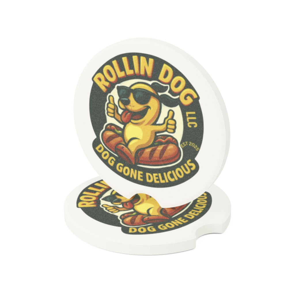 Soapstone Car Coaster — Rollin Dog 'Dog Gone Delicious' Vintage Logo Car Coaster