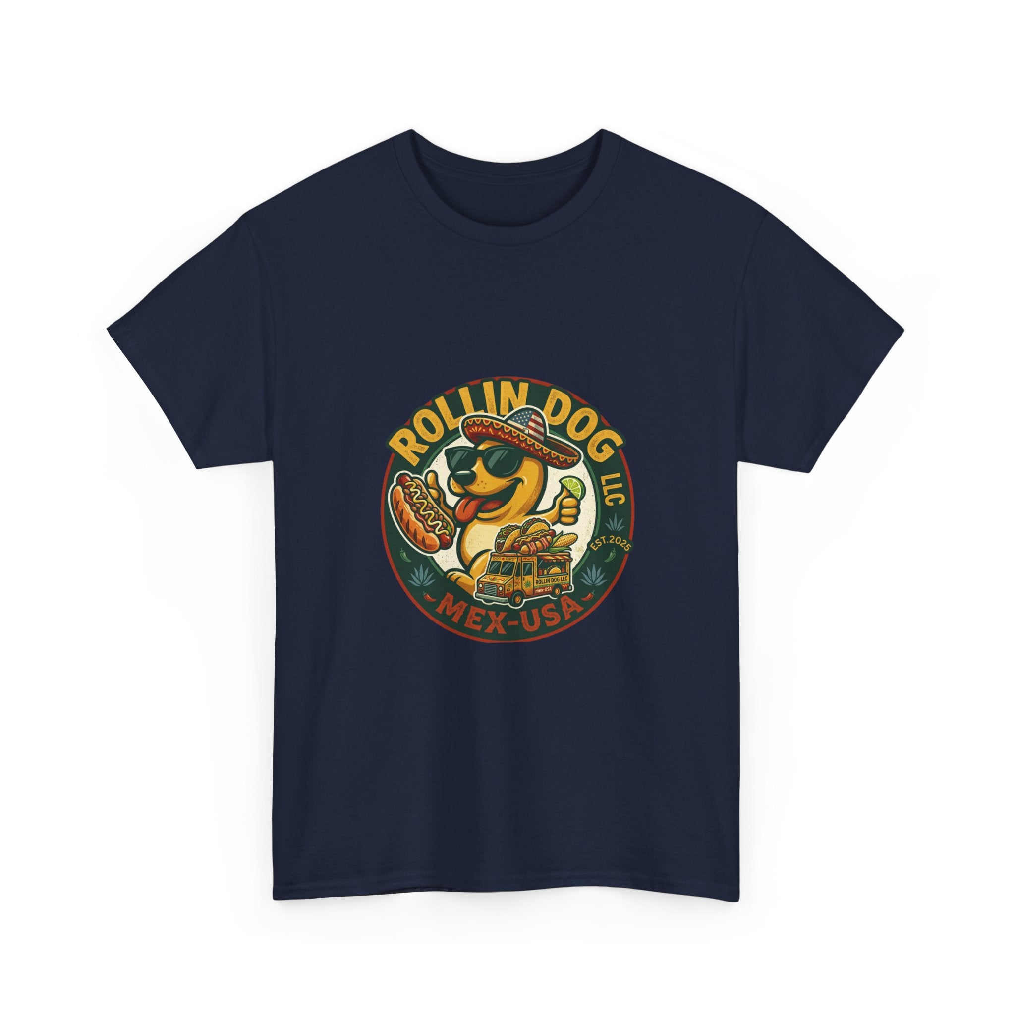 Rollin' Dog Hot Dog T-Shirt – Retro Mexican Street Food Graphic Tee