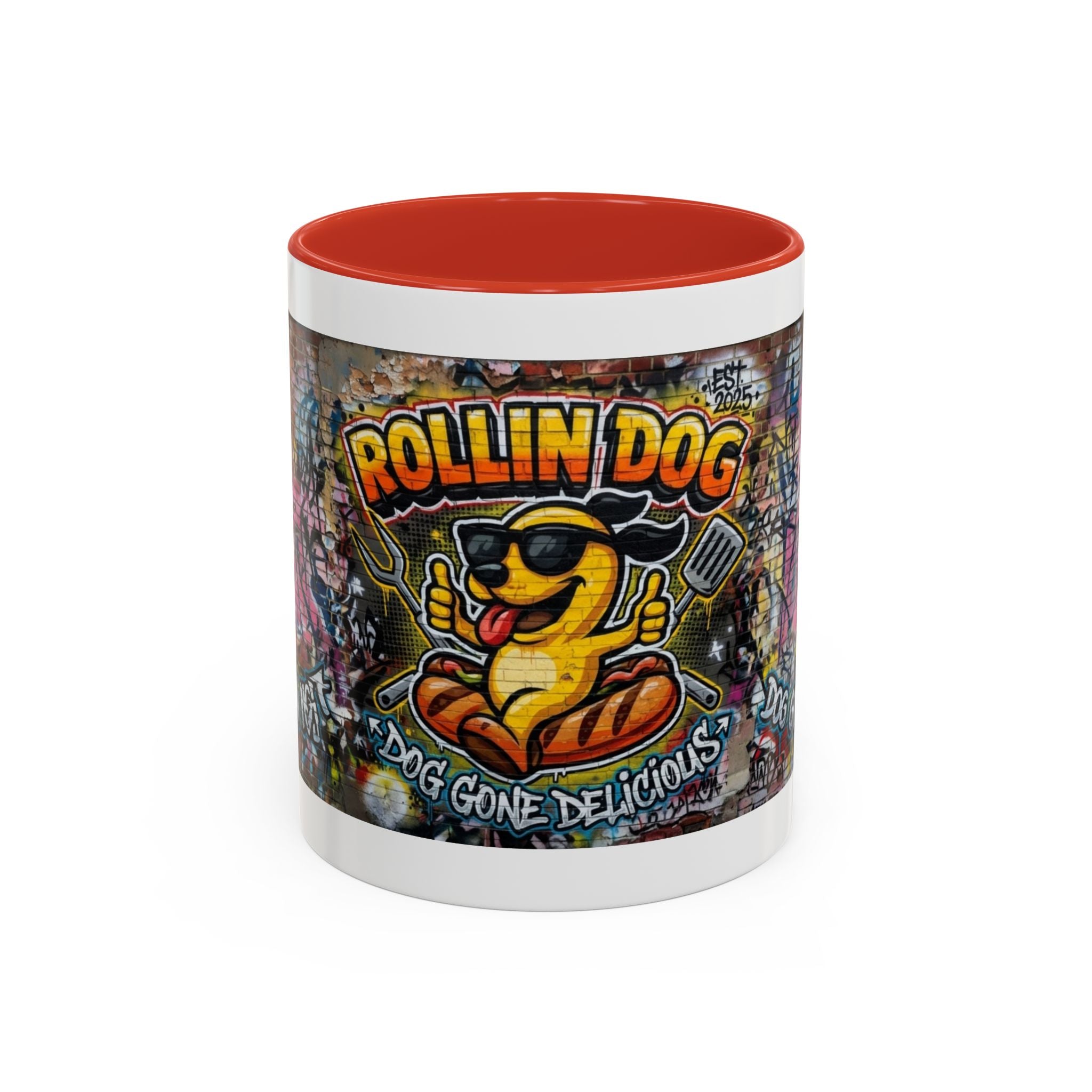 Rollin' Dog Graffiti Coffee Mug – "Dog Gone Delicious" Accent Mug