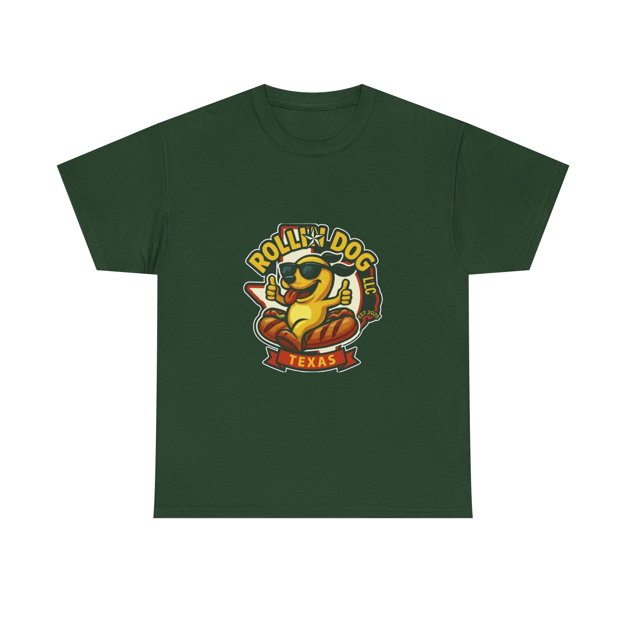 T-Shirt — "Rollin' Dog Texas" Cool Hot Dog Mascot Graphic Tee