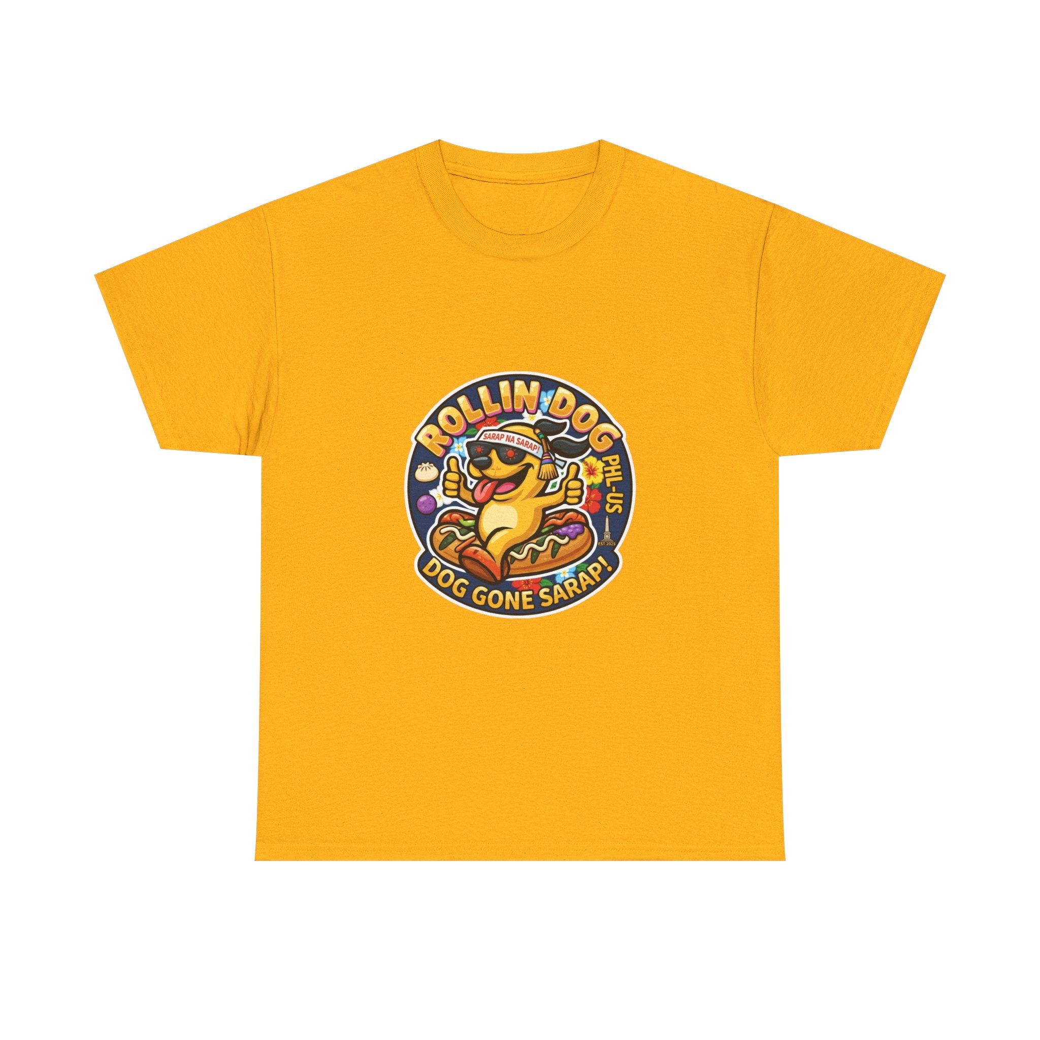 T-Shirt — "Rollin Dog" Hot Dog Graphic Tee (Dog Gone Saked!)