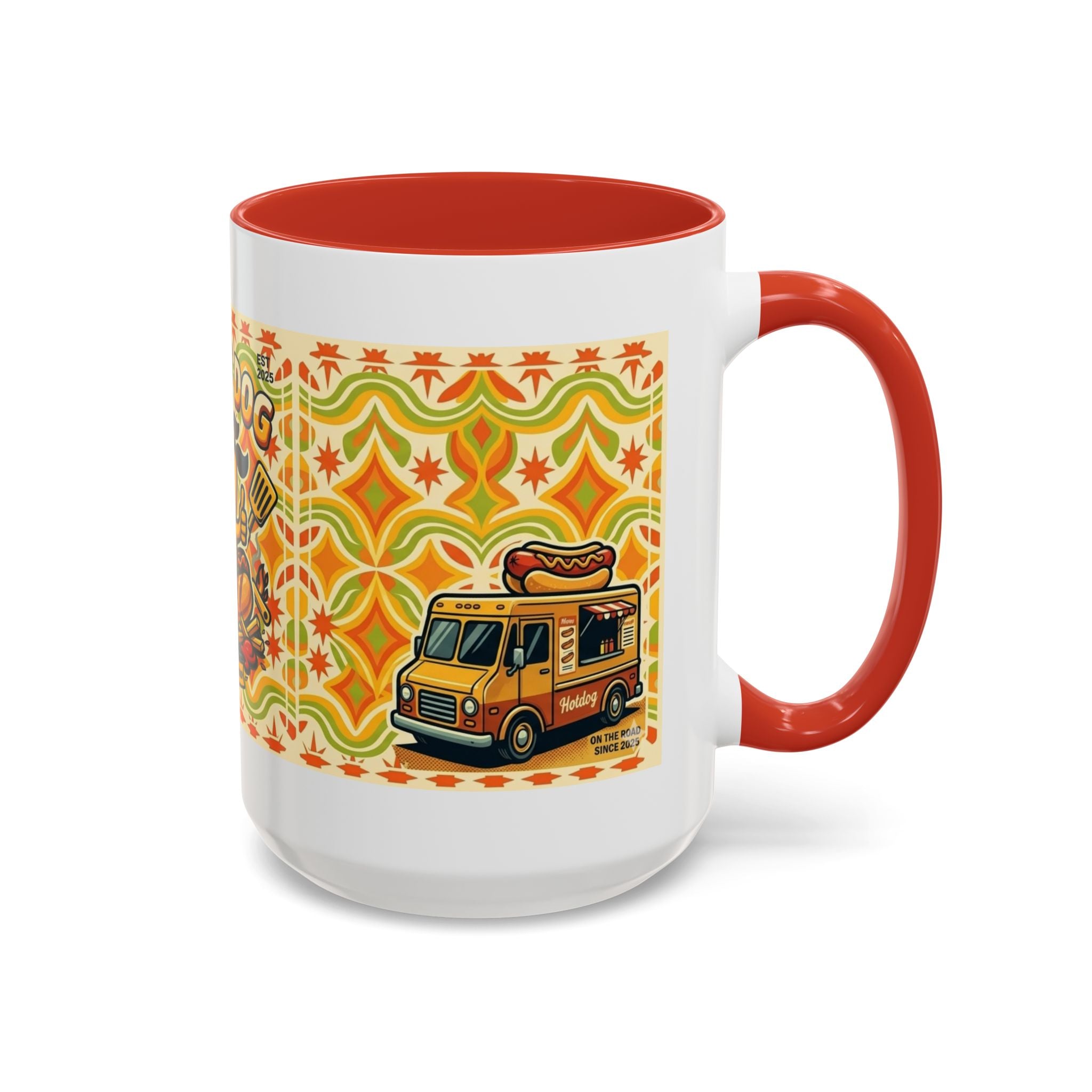 Retron Hot Dog Food Truck Accent Coffee Mug — "Rollin Dog" Retro Summer BBQ Mug (11/15oz)