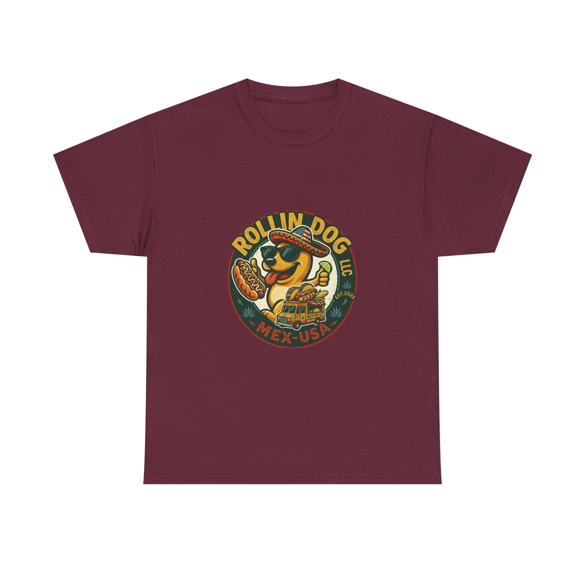 Rollin' Dog Hot Dog T-Shirt – Retro Mexican Street Food Graphic Tee