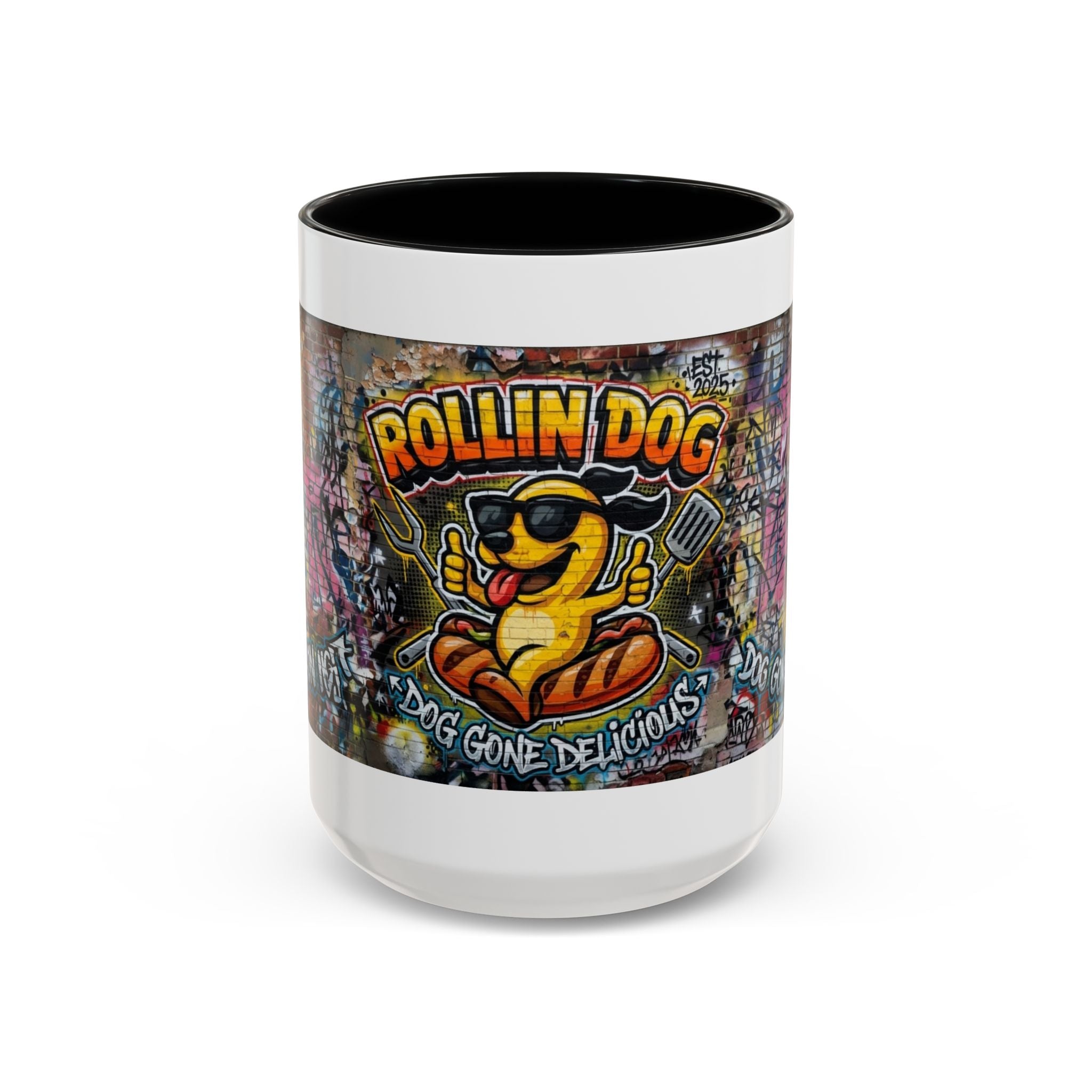 Rollin' Dog Graffiti Coffee Mug – "Dog Gone Delicious" Accent Mug
