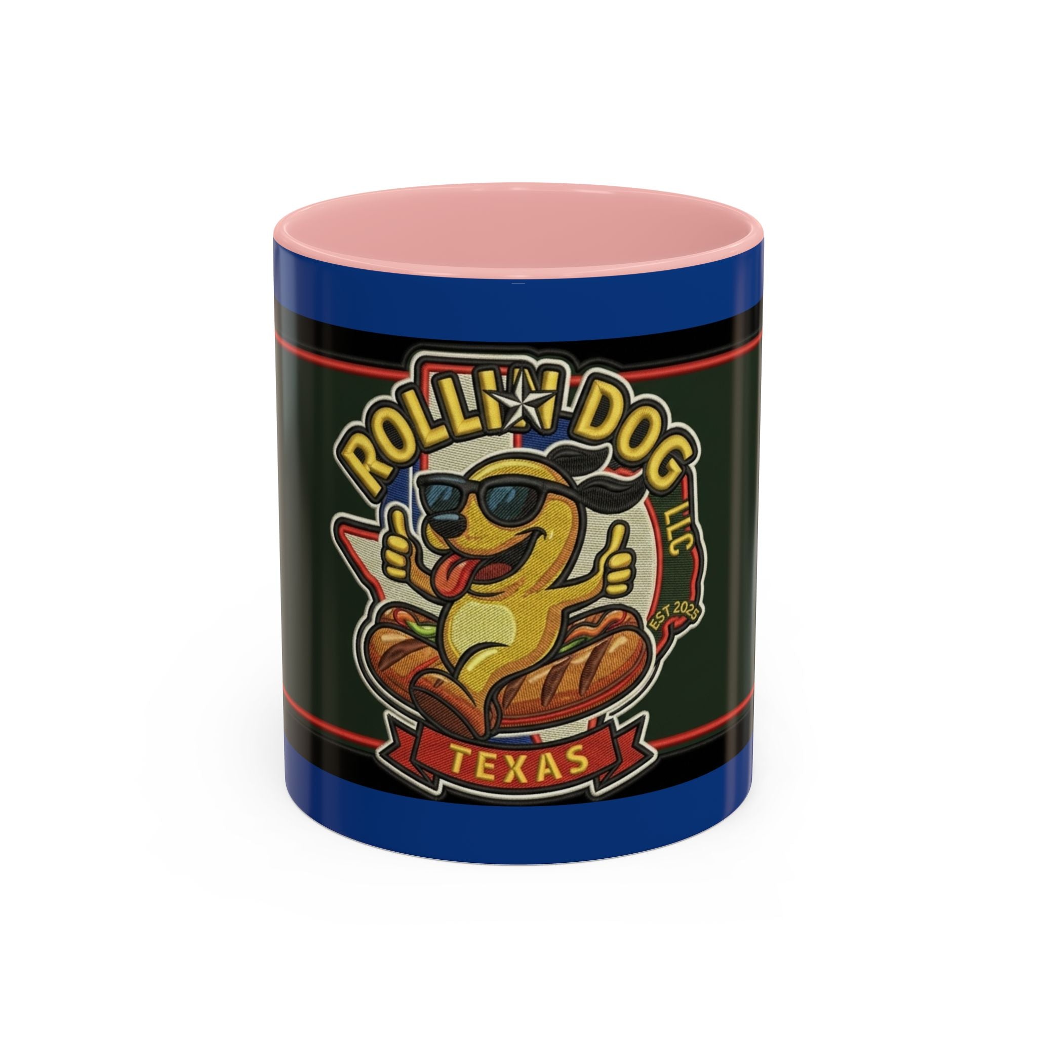 Texas Rollin Dog 'Dog Gone Delicious' Accent Coffee Mug – Fun Hot Dog Logo 11/15oz